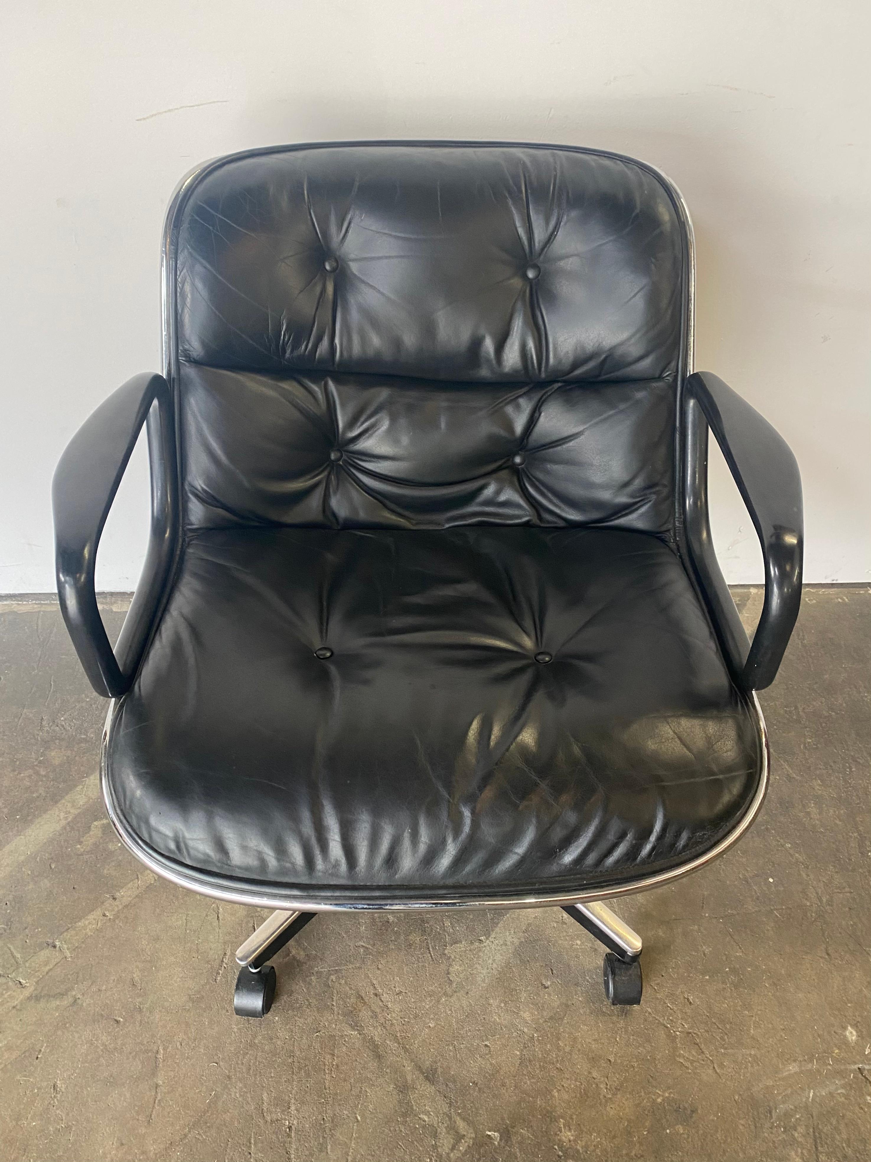 Mid-Century Modern Charles Pollock Leather Desk Chair for Knoll