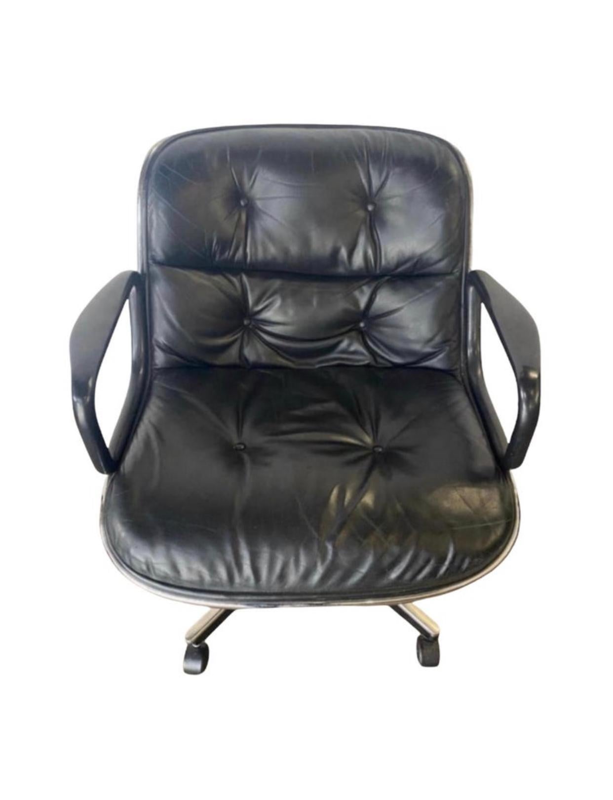 Charles Pollock Leather Desk Chair for Knoll In Good Condition For Sale In Brooklyn, NY