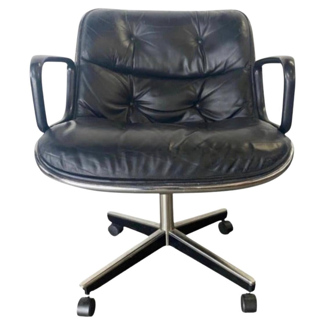 Charles Pollock Leather Swivel Office Desk Chair for Knoll at 1stDibs
