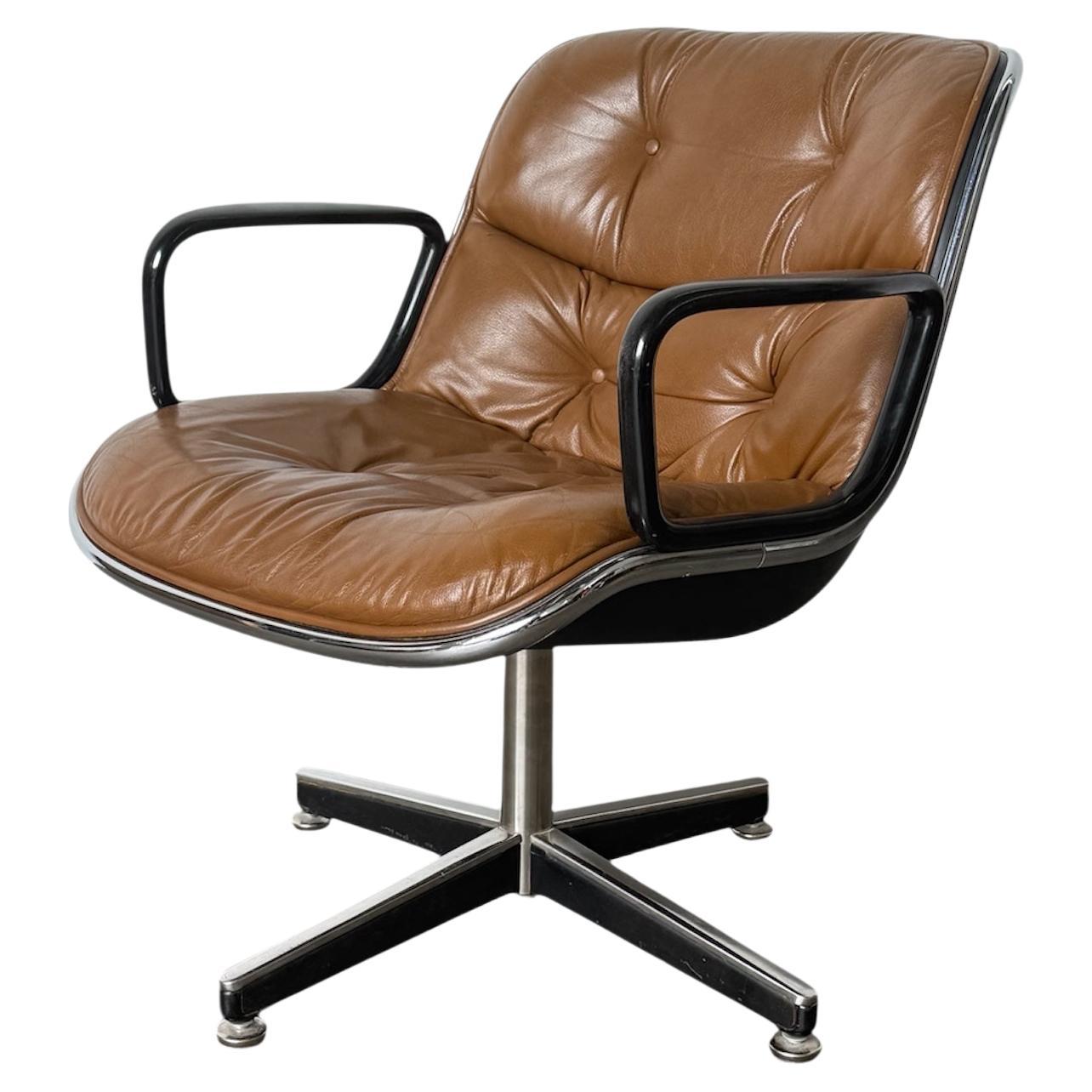 Silla de oficina ejecutiva de piel Charles Pollock para Knoll en venta