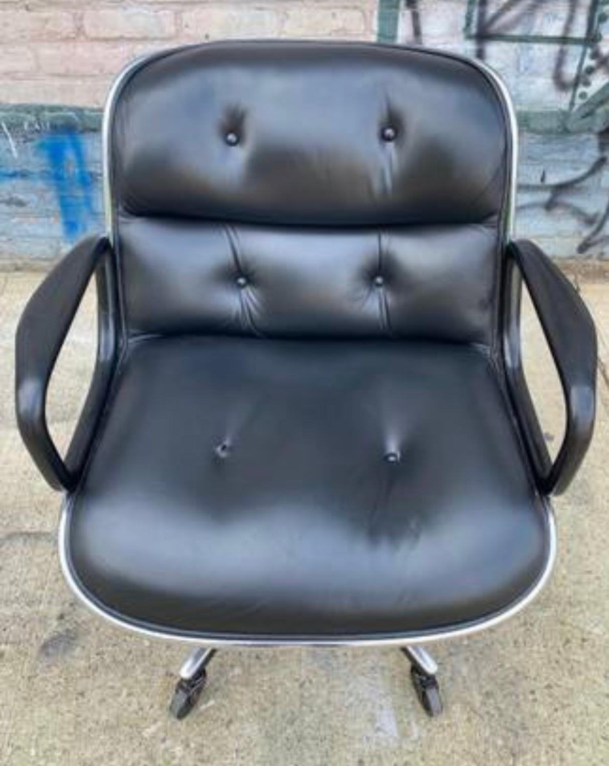 Mid-Century Modern Charles Pollock Leather Office Desk Chair for Knoll