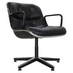Charles Pollock Leather Swivel Desk Chair for Knoll, 1980's