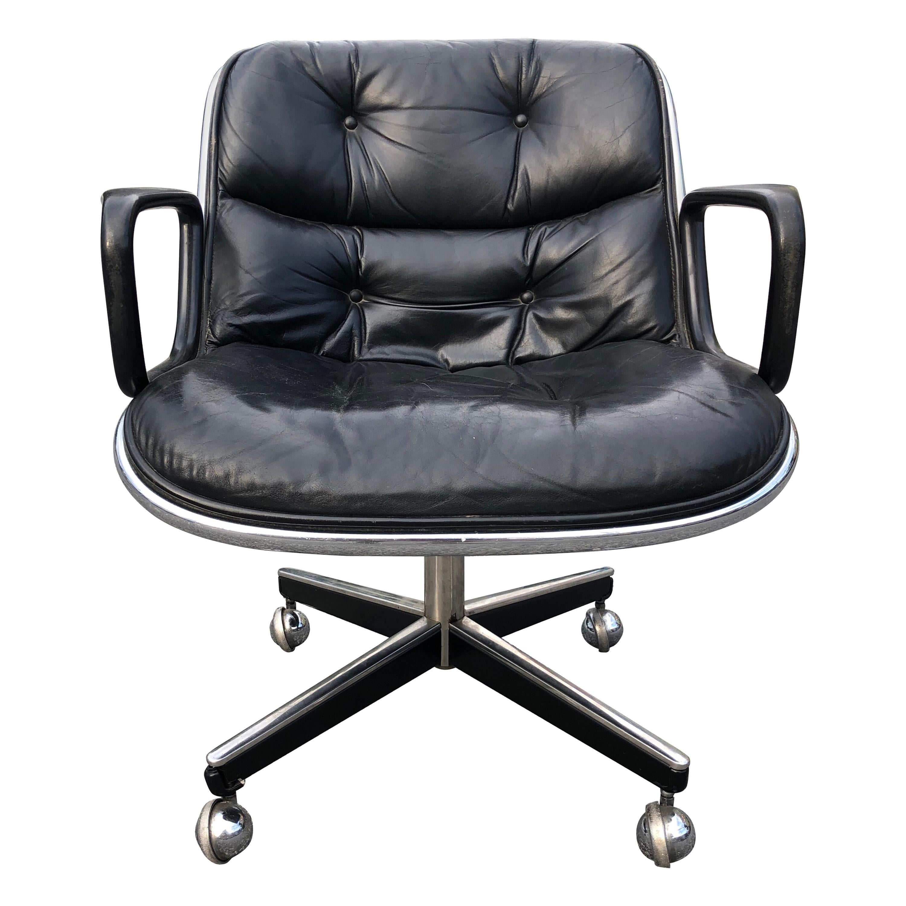 Charles Pollock Leather Swivel Office Desk Chair for Knoll