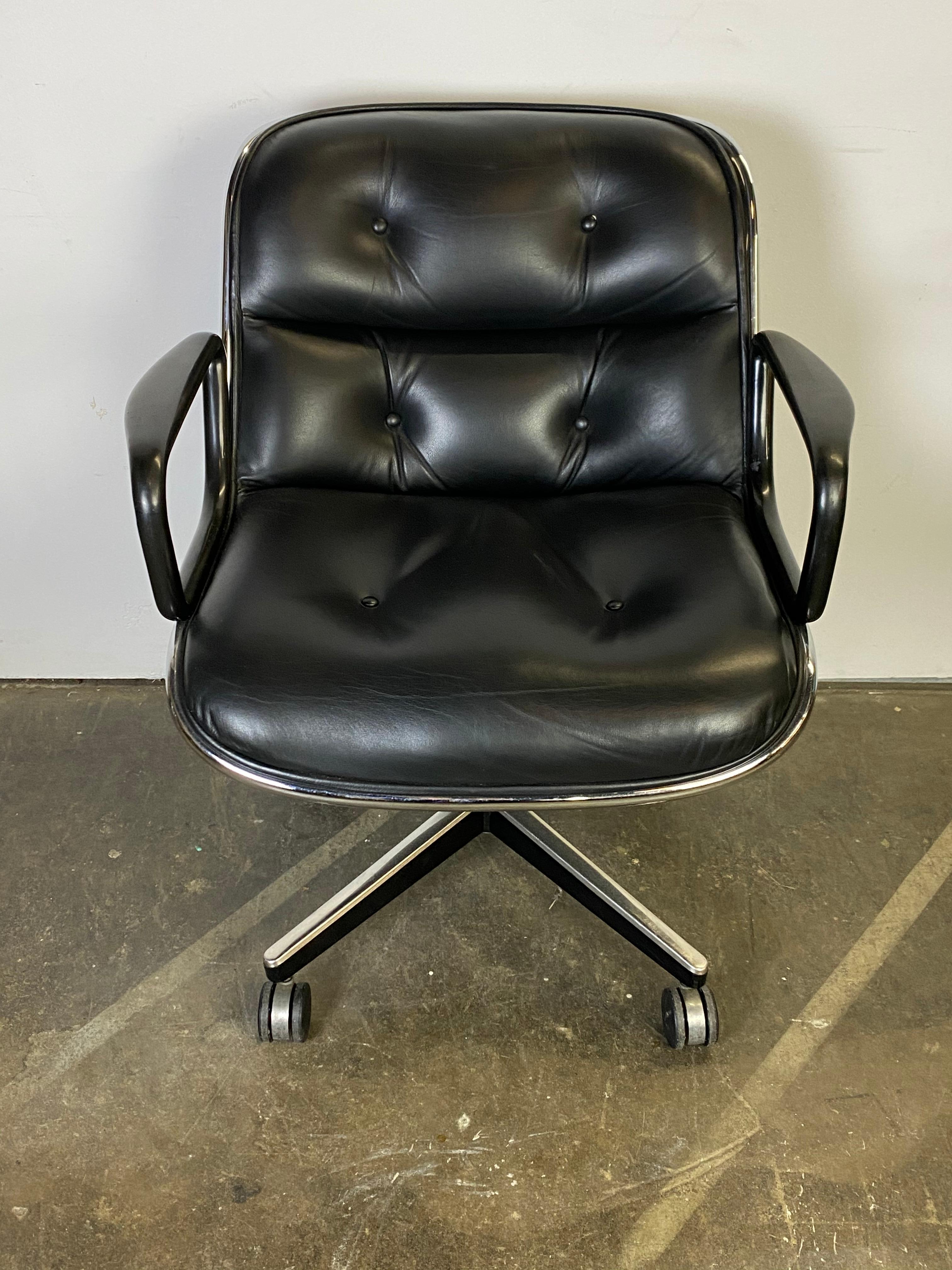 Mid-Century Modern Charles Pollock Leather Tilt Swivel Office Desk Chair by Knoll