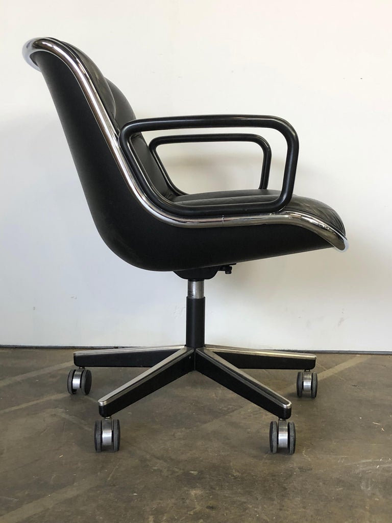 Charles Pollock Leather Tilt Swivel Office Desk Chair by Knoll at 1stDibs