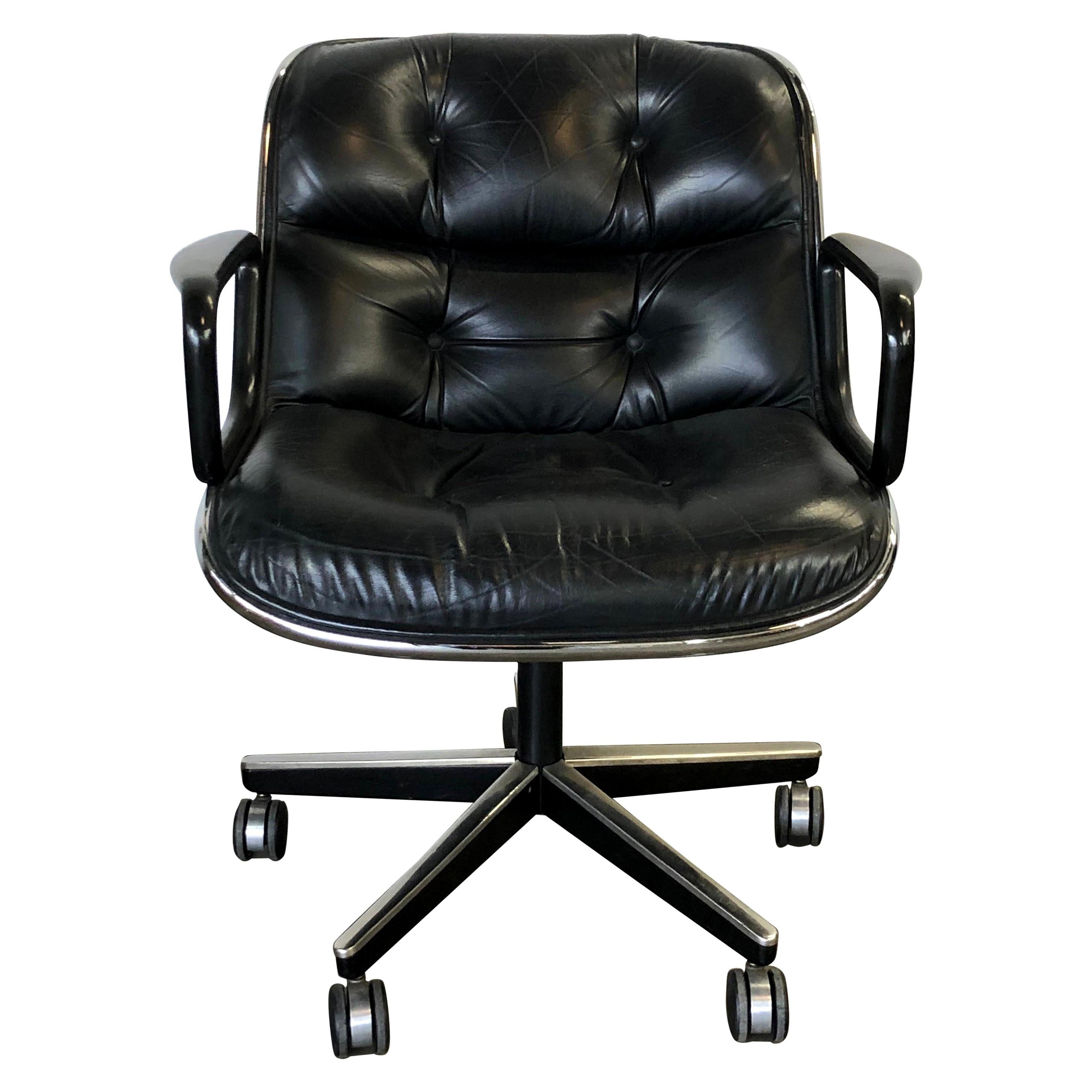 Charles Pollock Leather Tilt Swivel Office Desk Chair by Knoll