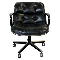 Charles Pollock Leather Tilt Swivel Office Desk Chair by Knoll