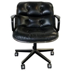Charles Pollock Leather Tilt Swivel Office Desk Chair by Knoll