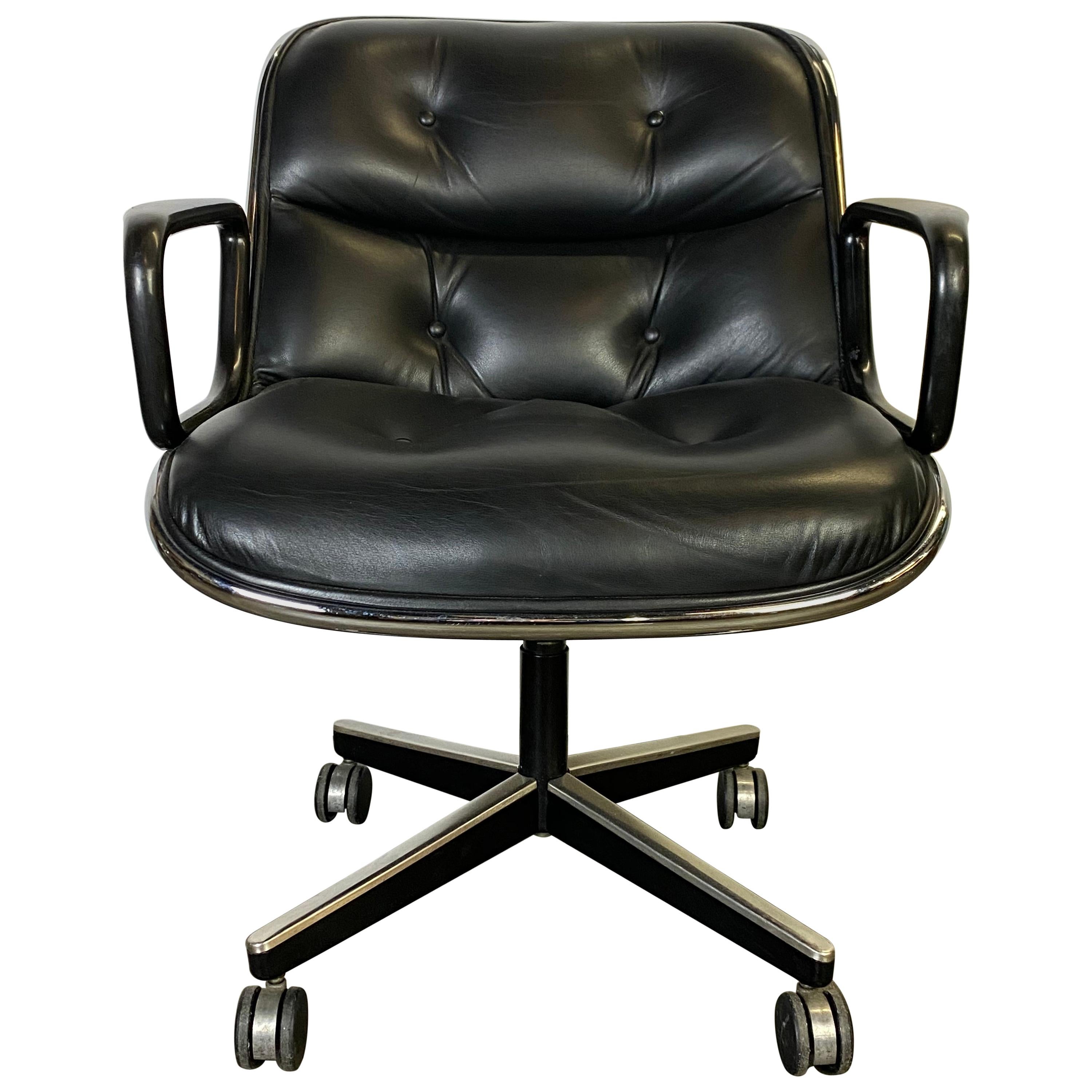 Charles Pollock Leather Tilt Swivel Office Desk Chair by Knoll