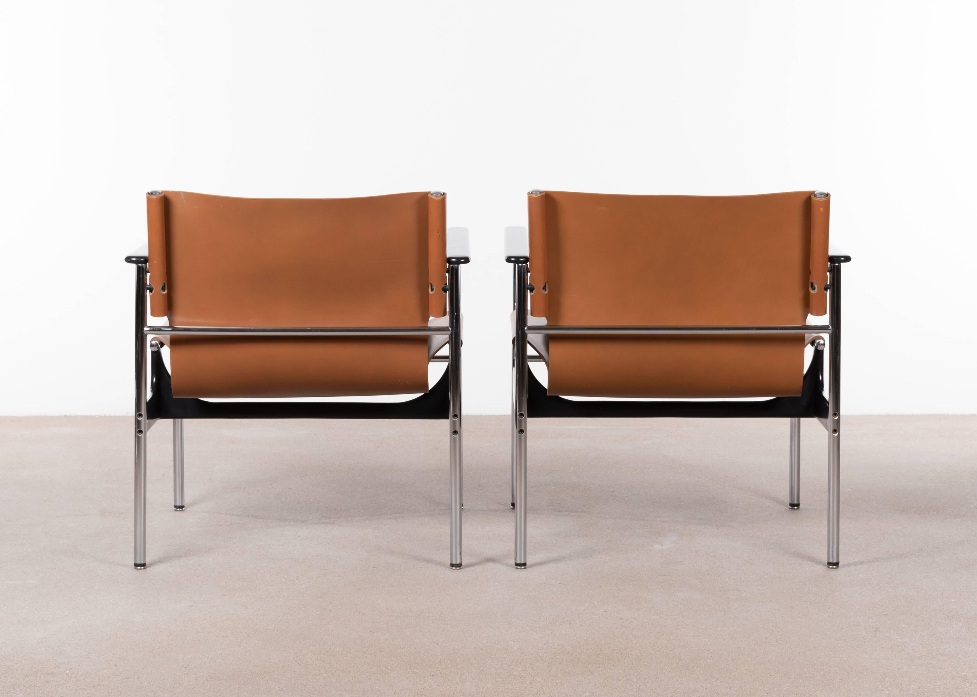 Charles Pollock Lounge Armchairs Model 657 for Knoll in Cognac Saddle Leather In Good Condition In Amsterdam, NL