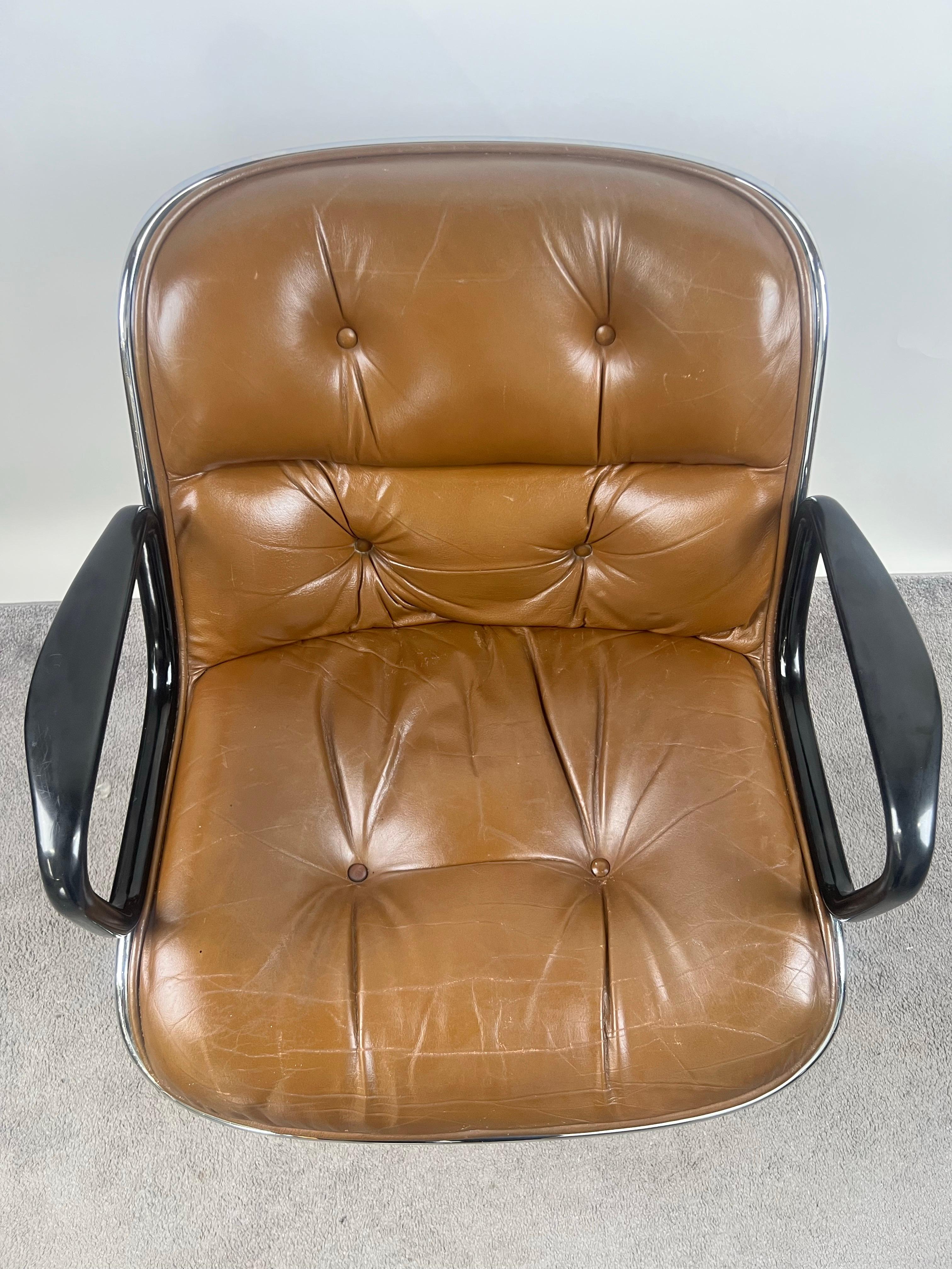 Charles Pollock Sedia da scrivania direzionale in pelle MCM in Cognac Brown per Knoll In condizioni buone in vendita a Plainview, NY