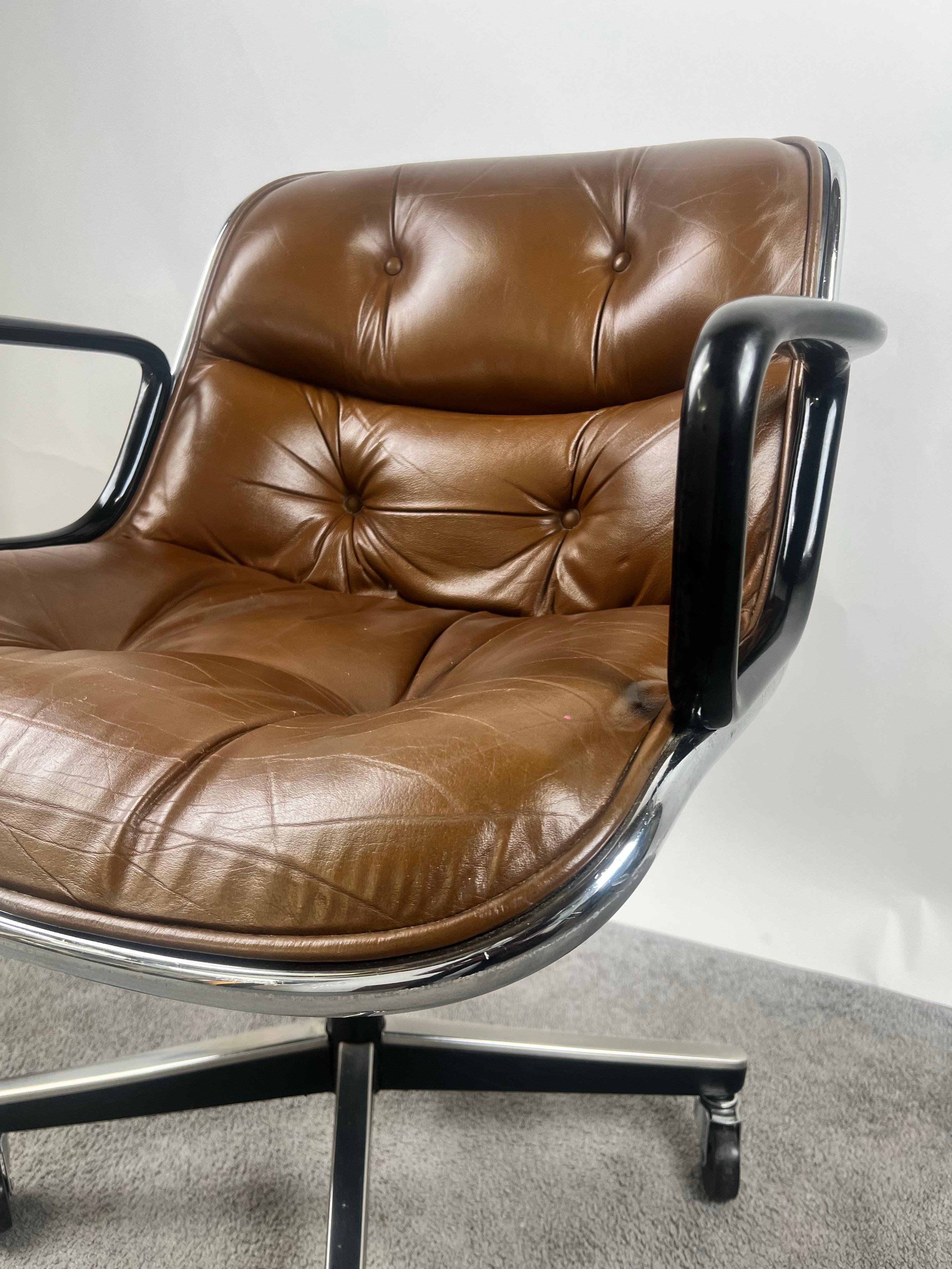 Charles Pollock Sedia da scrivania direzionale in pelle MCM in Cognac Brown per Knoll in vendita 1