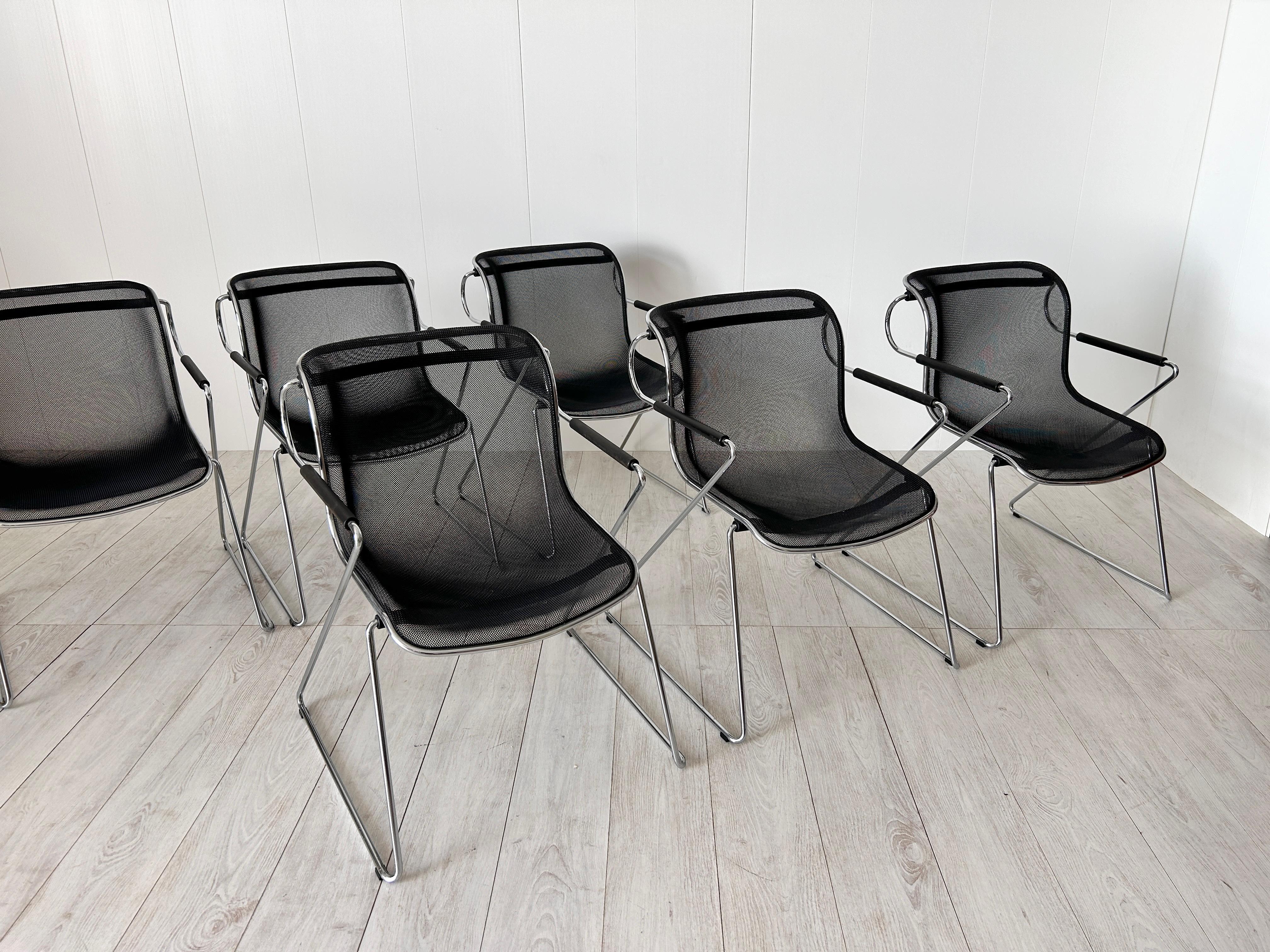 Metal Charles Pollock , Sei sedie mod. Penelope, Anonima Castelli, 1982