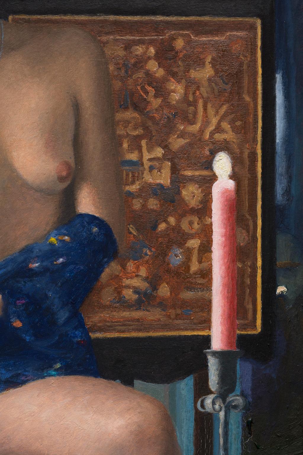 Charles Pompilius figurative Young Female Nude Oil on Panel For Sale 2