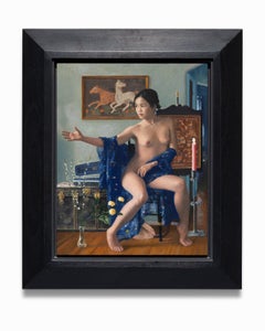 Untitled, Young Female Nude, Interior Scene, Oil on Panel