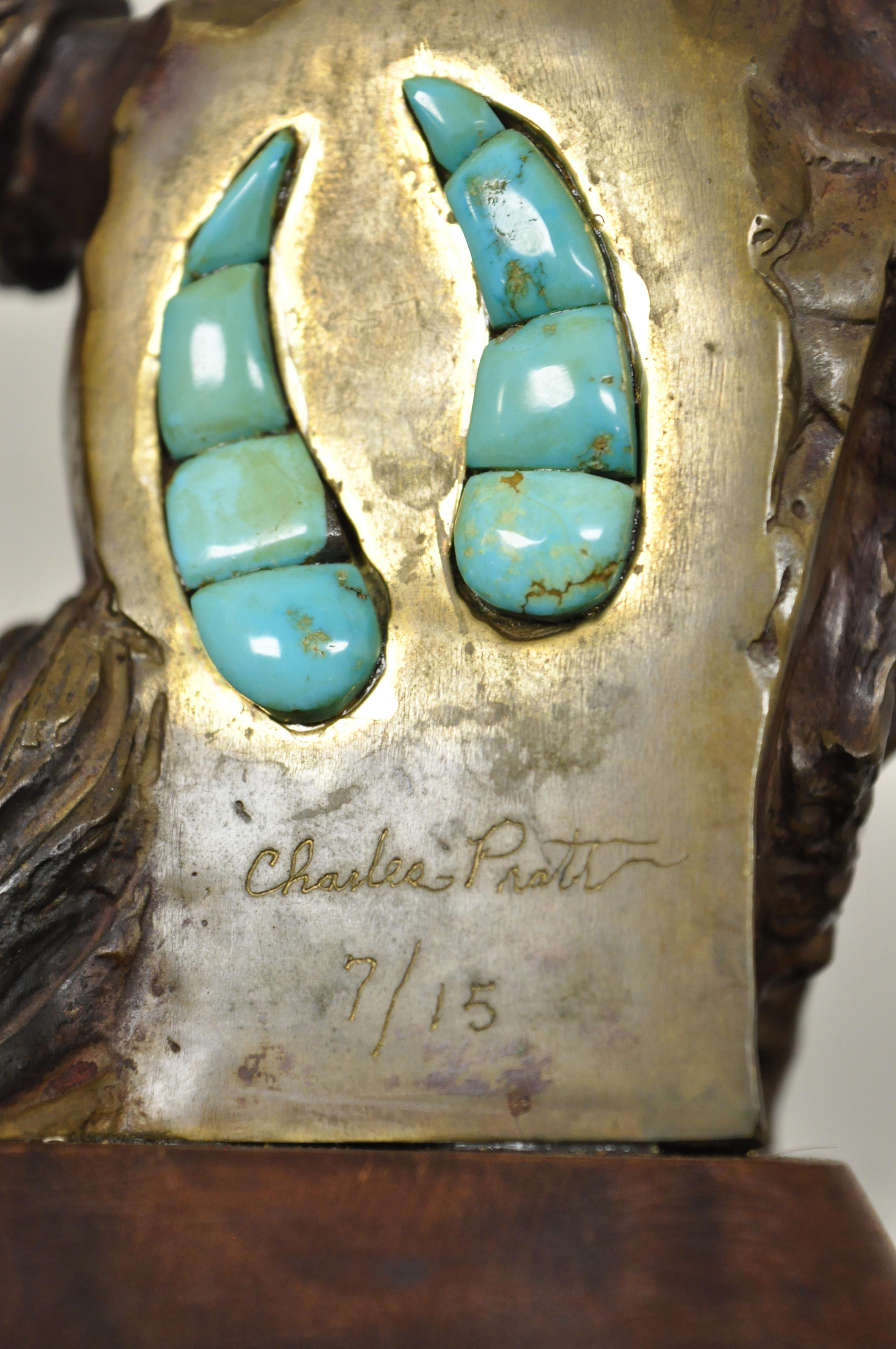 20th Century Charles Pratt Cheyenne Arapaho Bronze Indian Chief Figurine Sculpture Statue For Sale