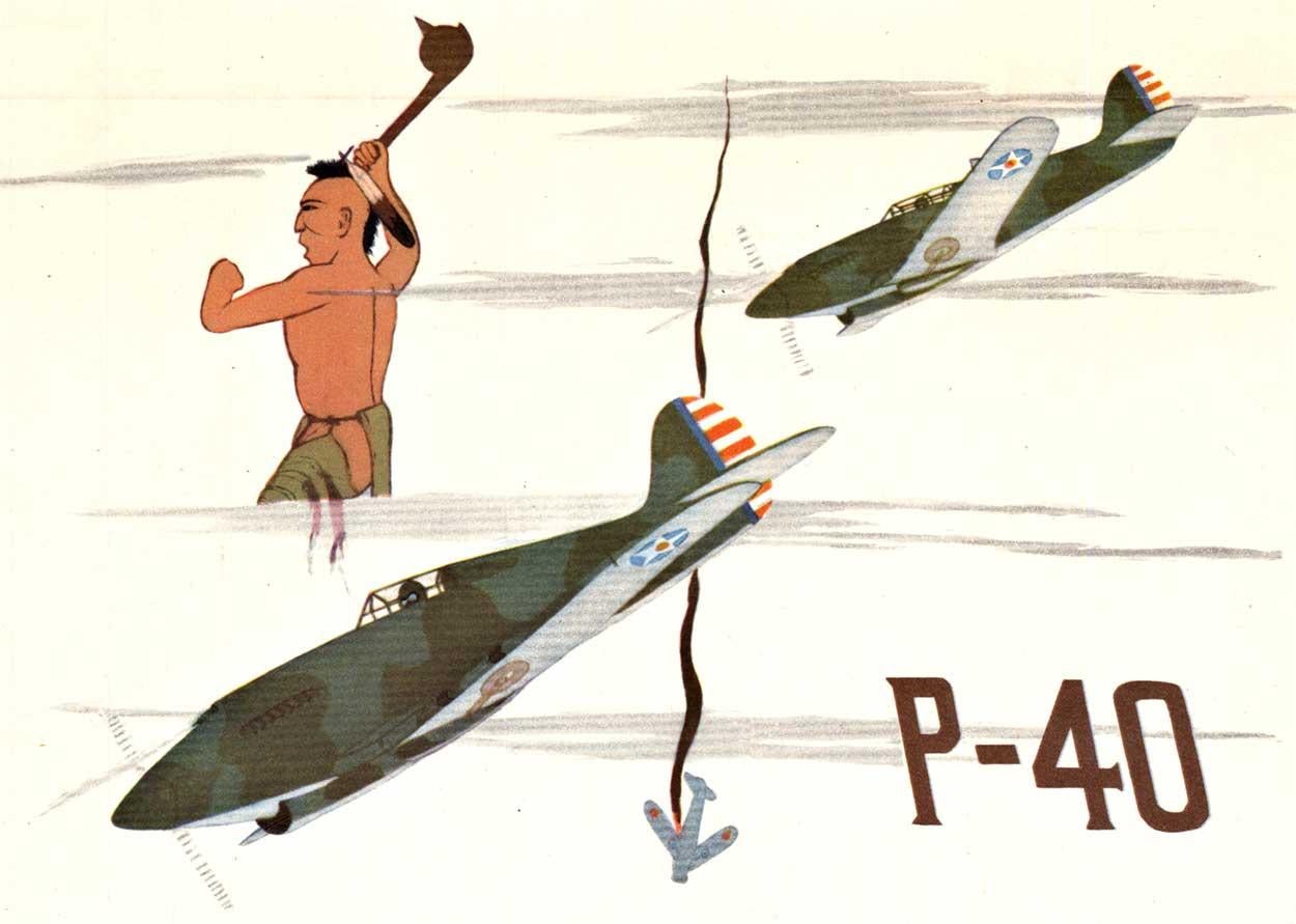Original Más Tomahawks para Nuestros Guerreros Unidos  Comprar Bonos de Guerra  cartel vintage - Print de Charles Presbetonequa