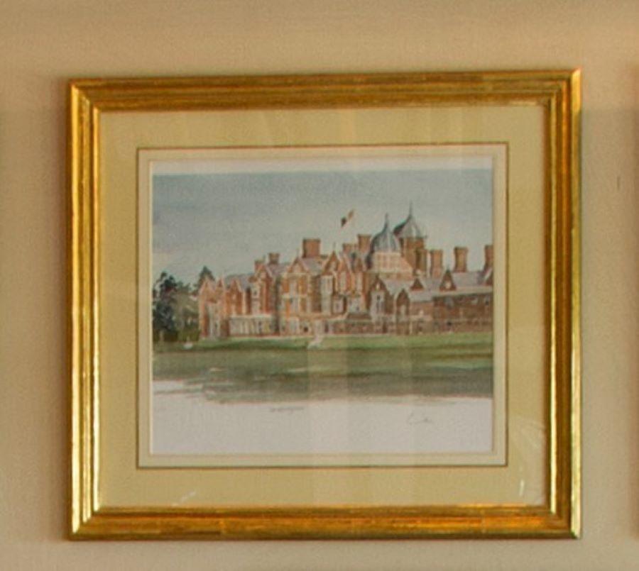 Sandringham - Litografía firmada, Arte Real, Casas Reales, Casa de Sandringham - Landscape Print Gris de Charles (Prince of Wales)