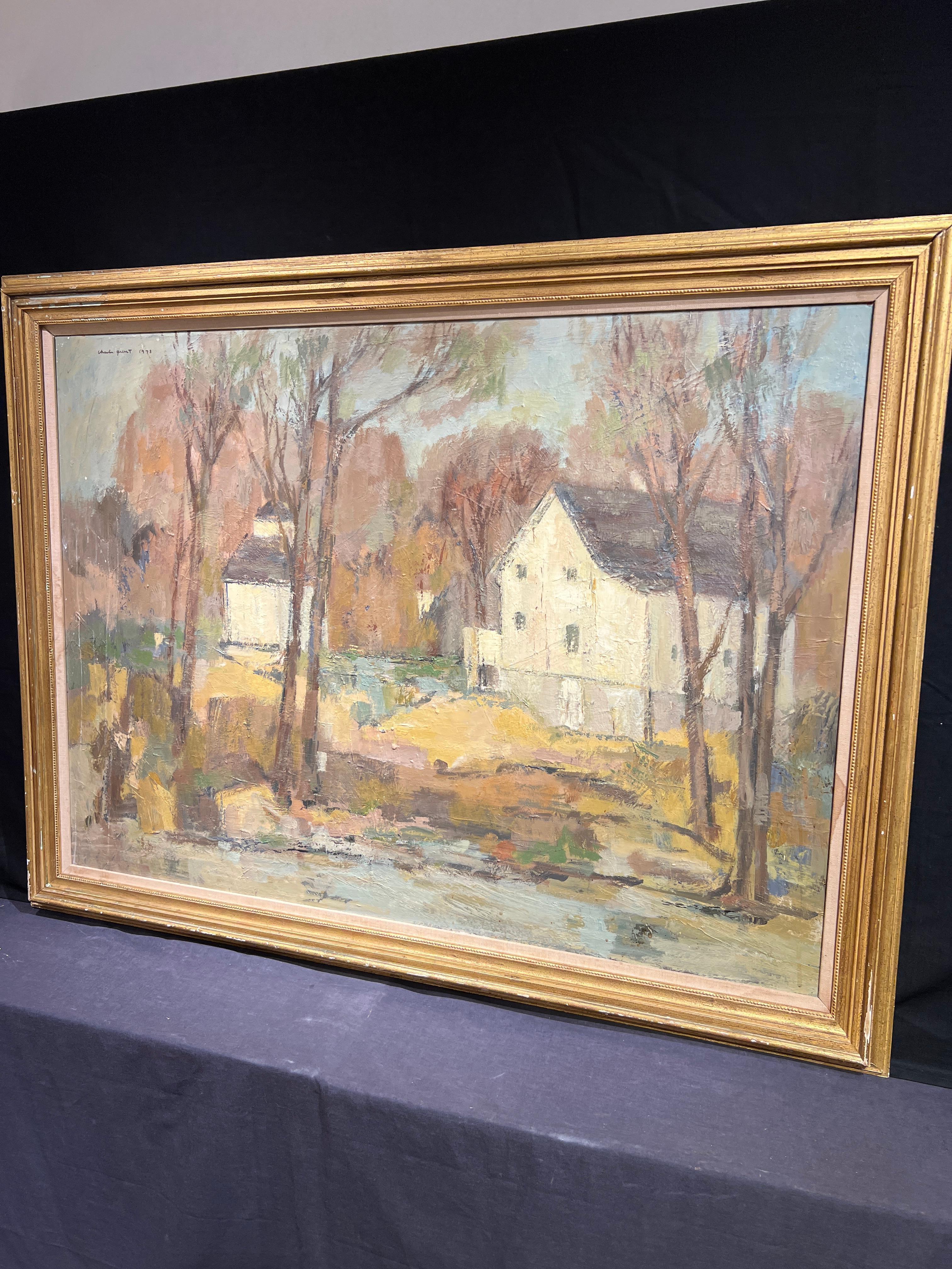 Millhouse, Autumn, 1973
By. Charles Quest (American, 1904-1993)
Signed and Dated Upper Left
33.5 x 45.5 inches
38 x 50.5 inches with frame

Born in Troy, New York, Charles Quest was an active artist and educator in St. Louis, Missouri. From 1929 to
