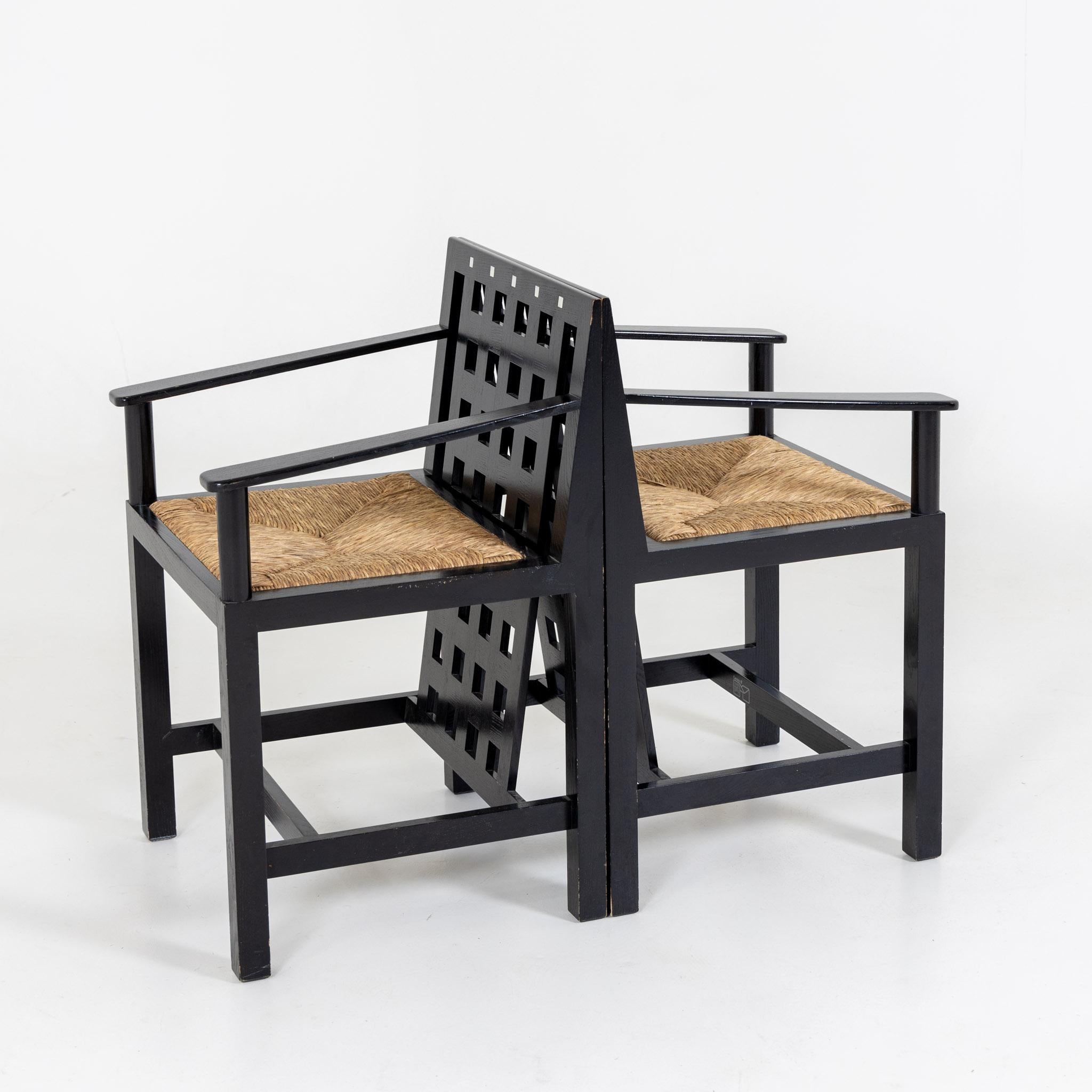 Raffia Charles R. Mackintosh, D.S.4 Armchairs and Table for Cassina, Italy After 1975