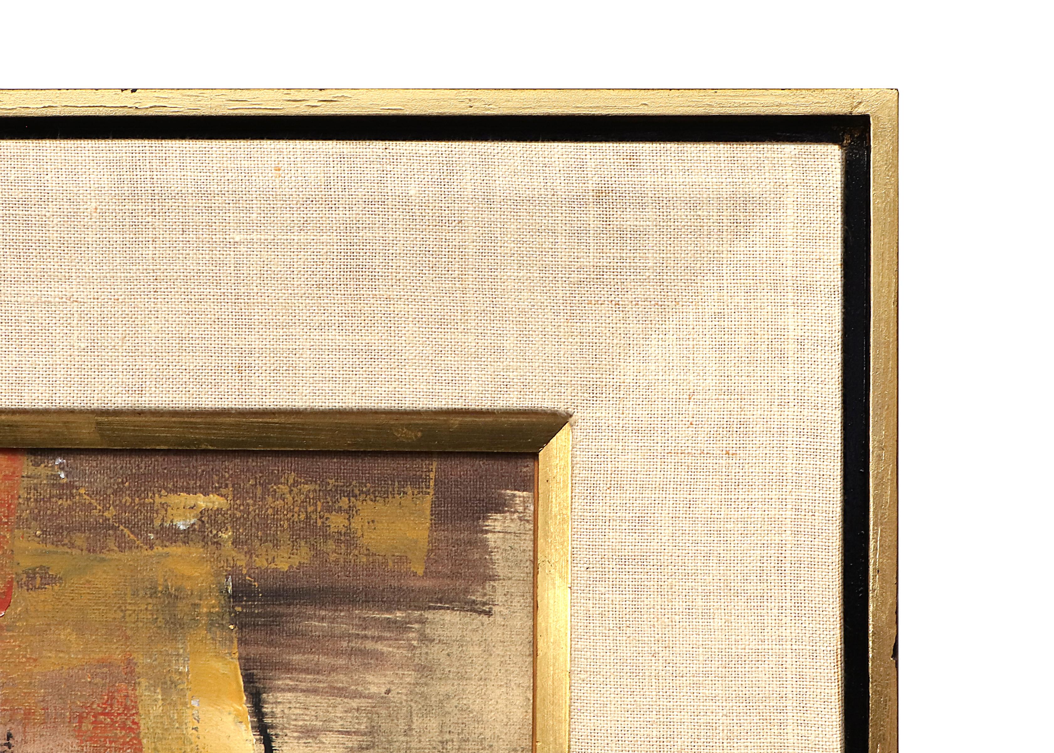 Pittura ad olio espressionista astratta degli anni '60, arancione, rosso, bianco, nero, oro 3