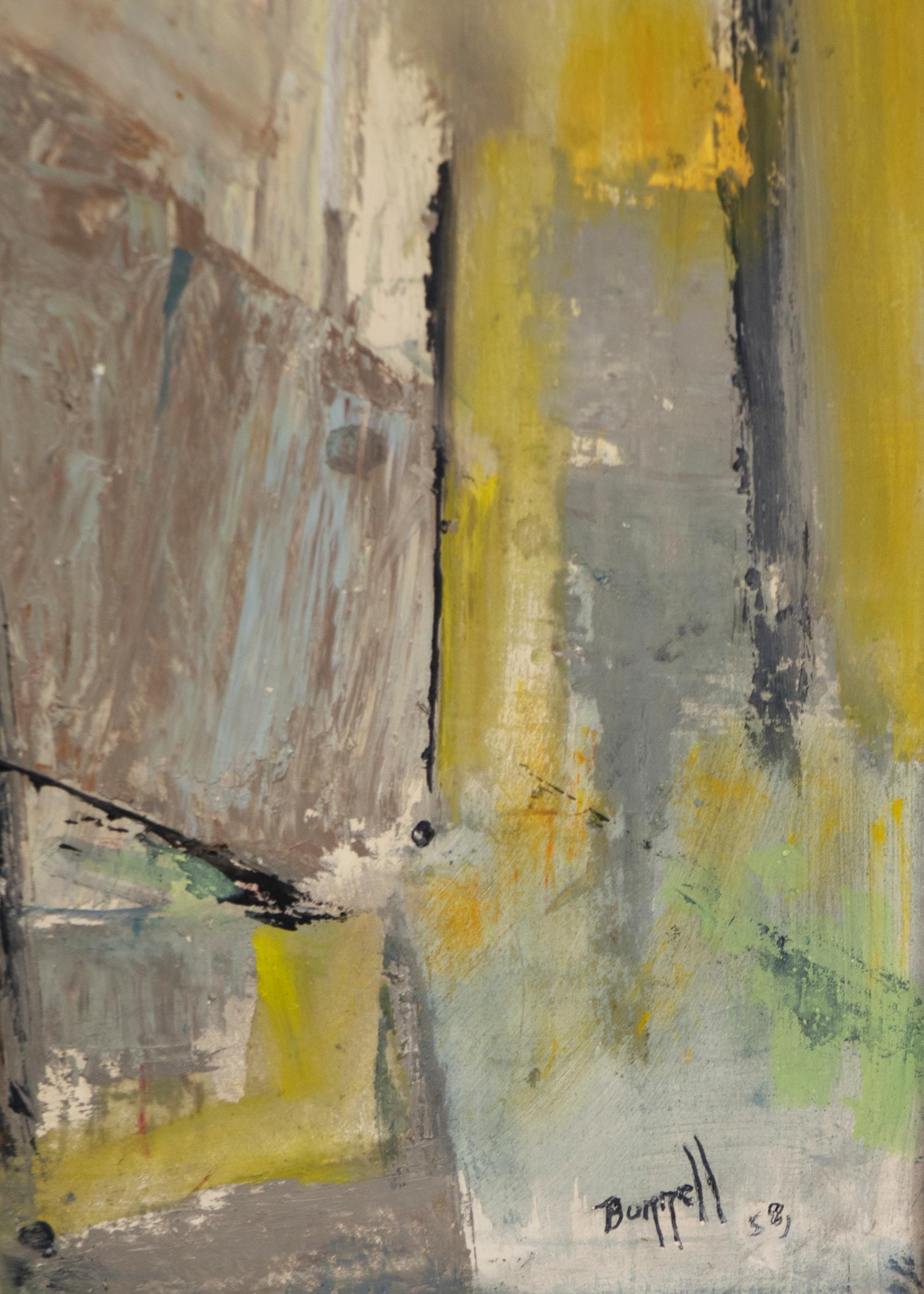 Abstrakt-expressionistische Komposition aus den 1950er Jahren, Ölgemälde aus der Mitte des Jahrhunderts, Blau-Gelb  (Abstrakter Expressionismus), Painting, von Charles Ragland Bunnell