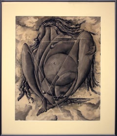 "Geburt" 1940er Jahre Surrealist abstrakte Aquarellmalerei, Graustufen weibliche Figur