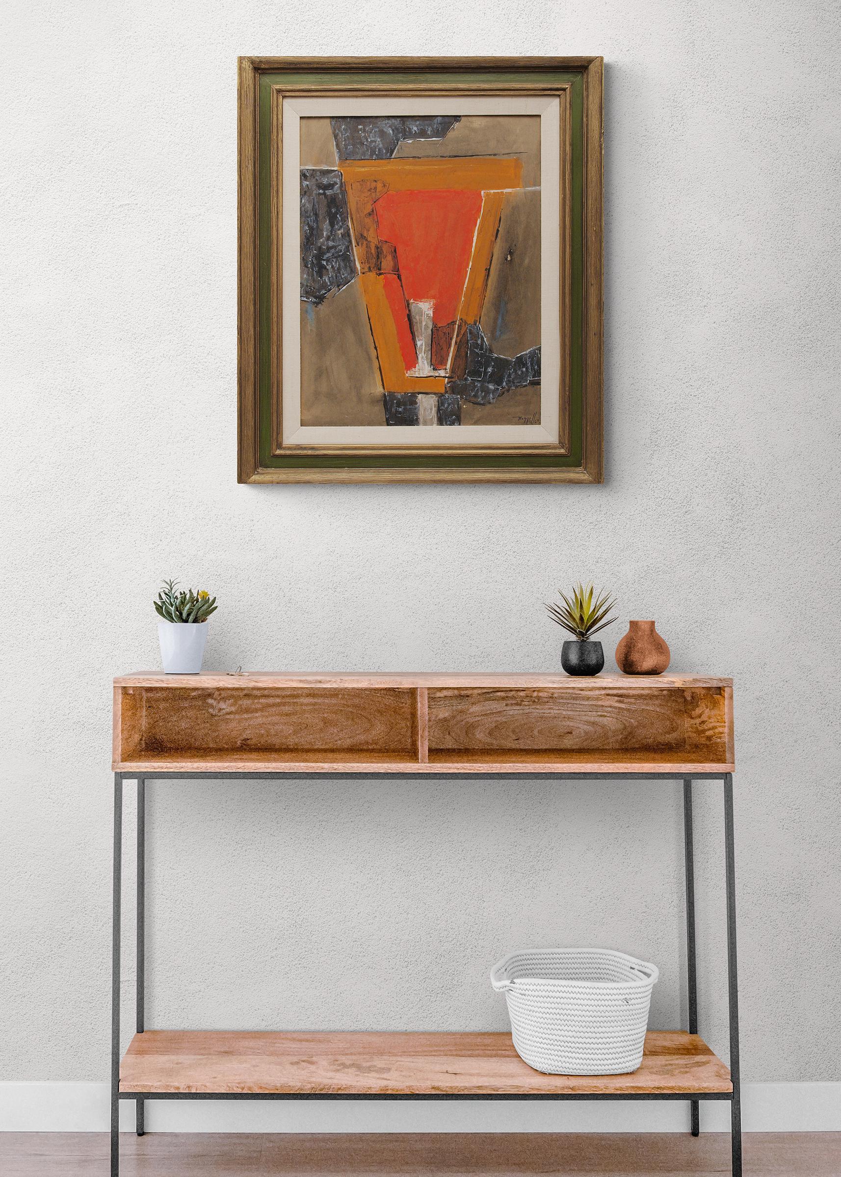 Bull III, 1960s Mid Century Abstract Oil Painting, Orange, Black, Brown 8