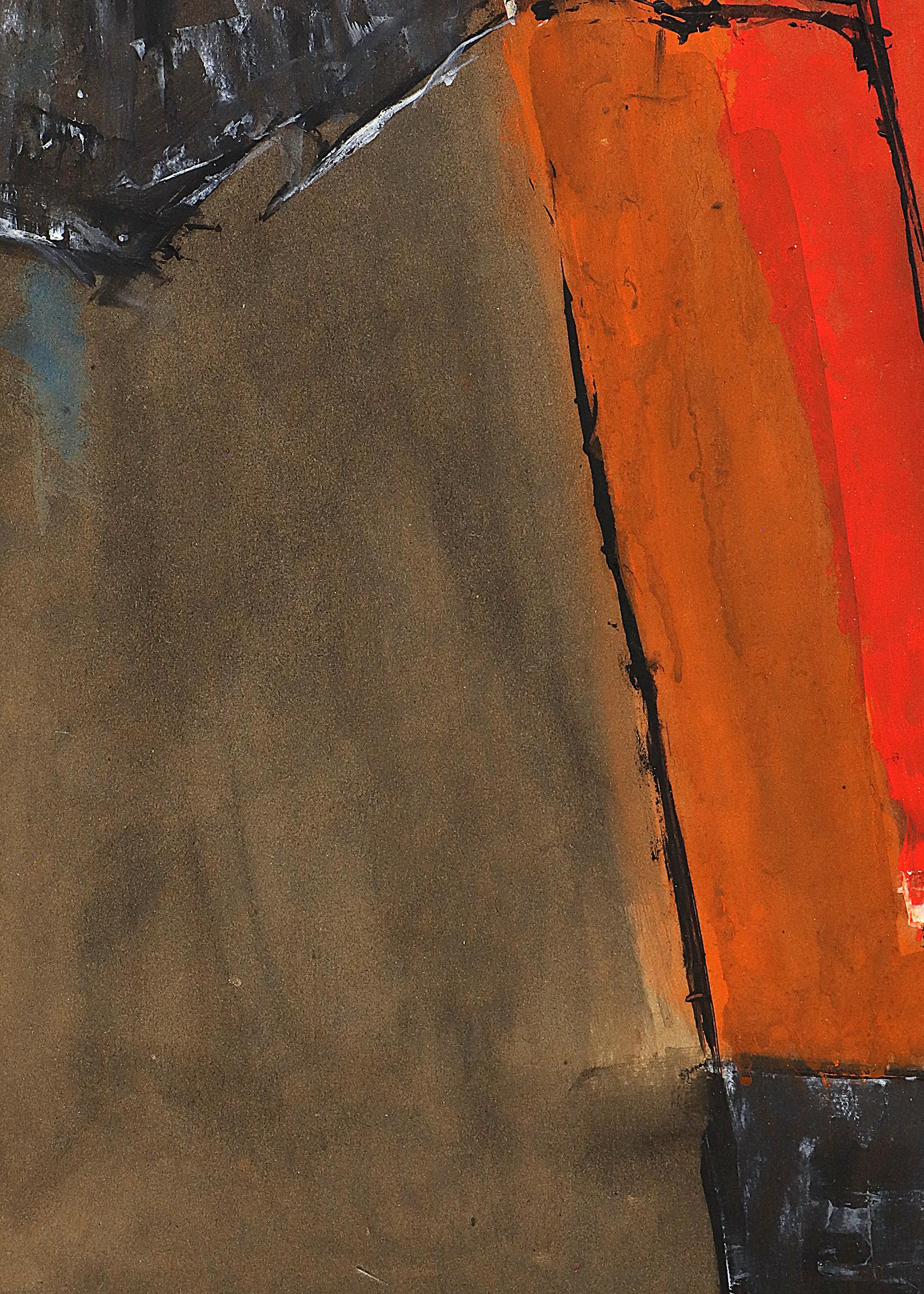 Bull III, 1960s Mid Century Abstract Oil Painting, Orange, Black, Brown 4
