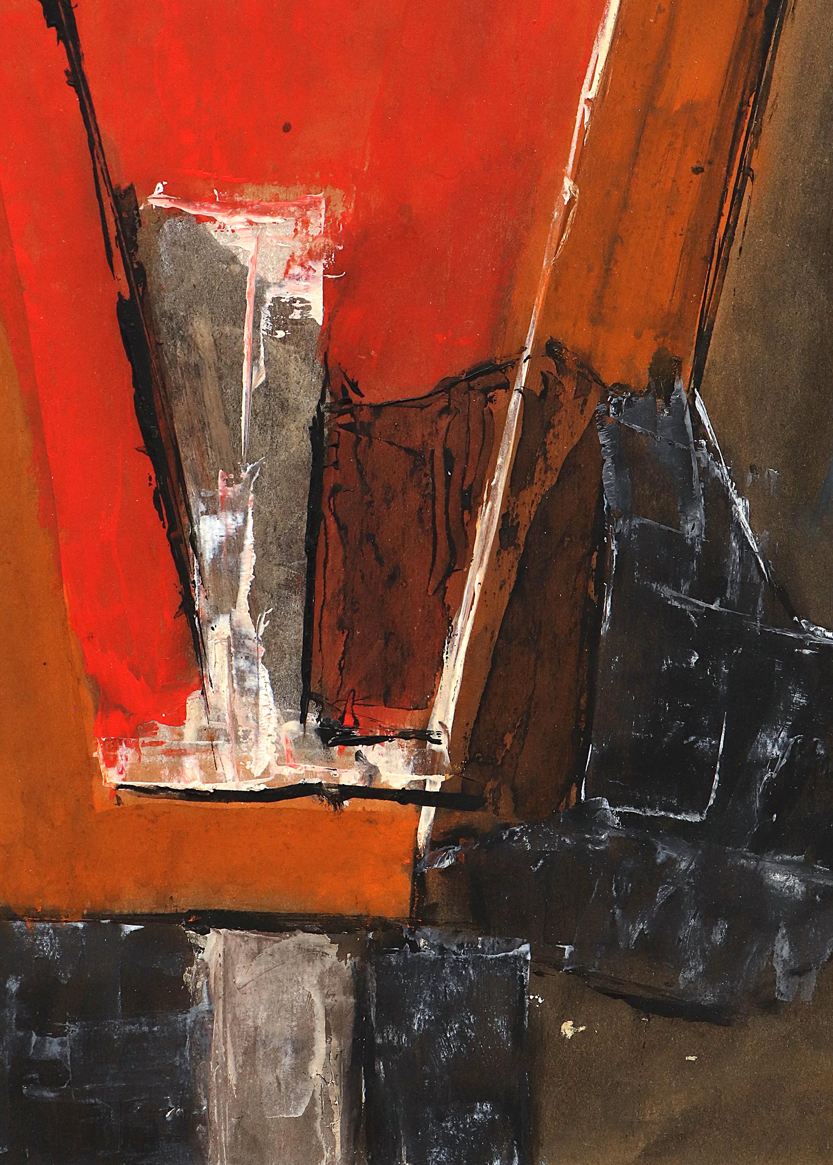 Bull III, 1960s Mid Century Abstract Oil Painting, Orange, Black, Brown 5