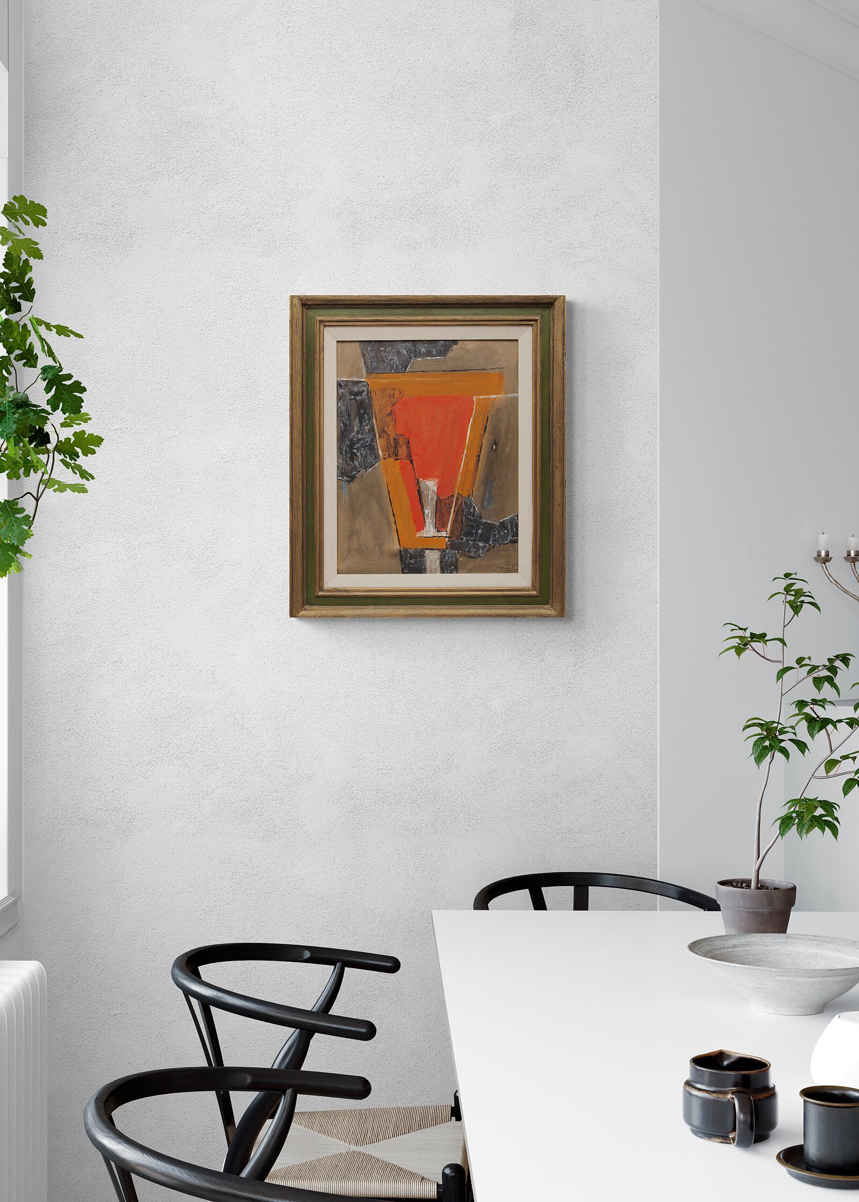 Bull III, 1960s Mid Century Abstract Oil Painting, Orange, Black, Brown 7