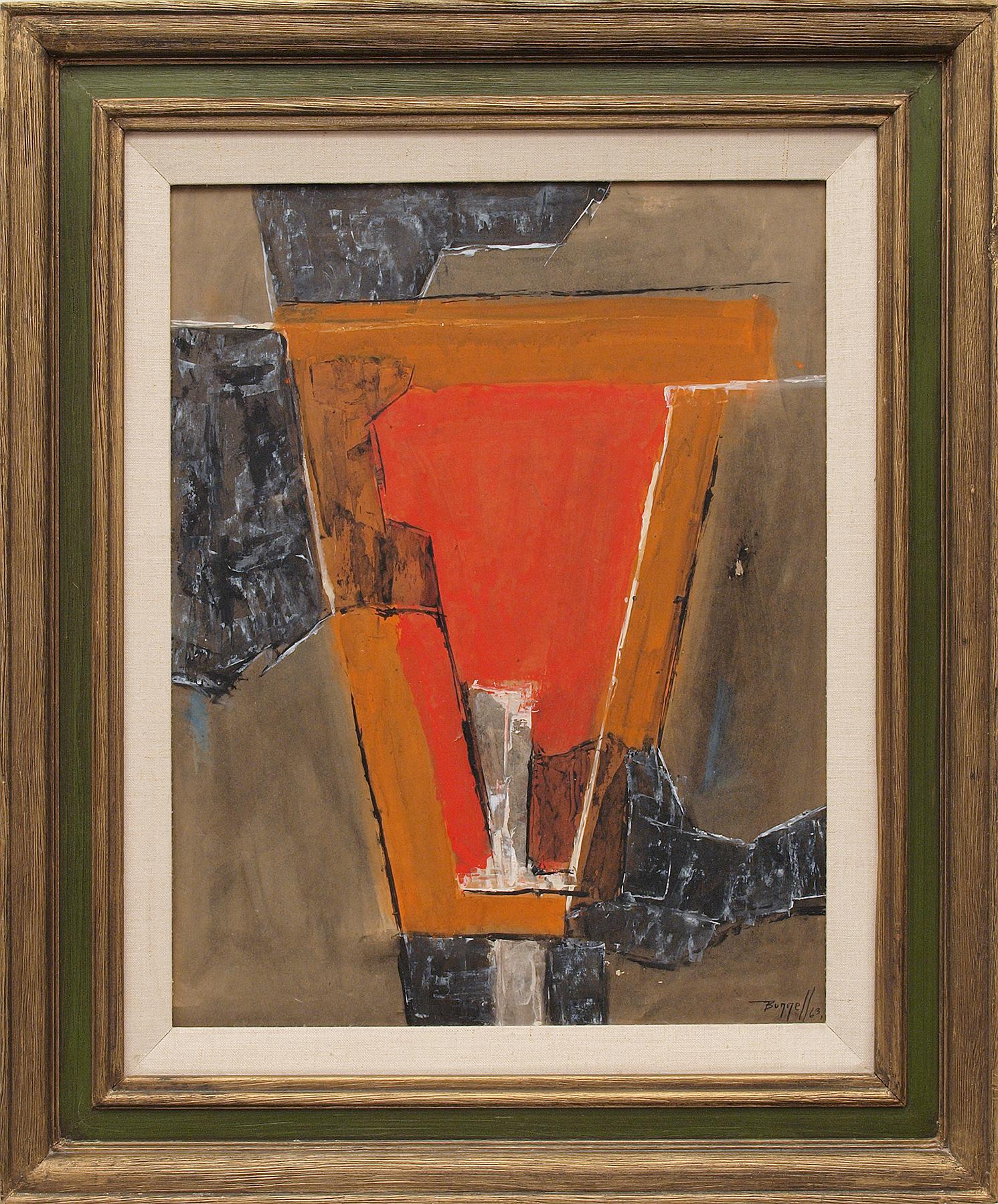 Charles Ragland Bunnell Abstract Painting - Bull III, 1960s Mid Century Abstract Oil Painting, Orange, Black, Brown