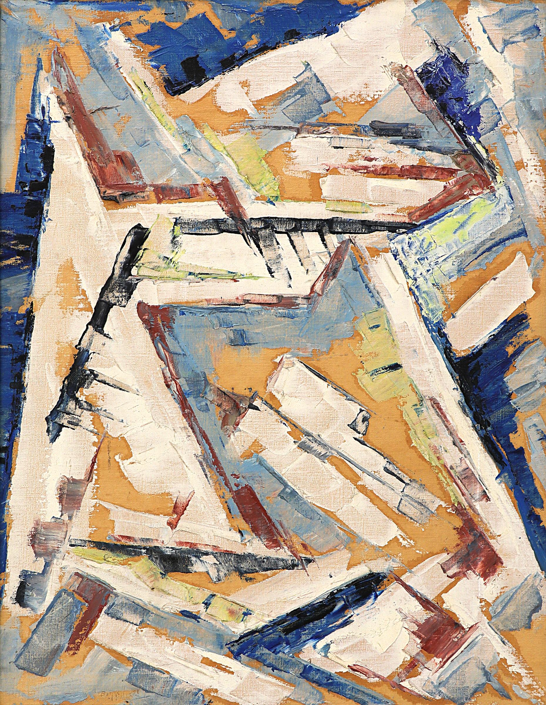 Komposition in Rot und Blau - Abstraktes expressionistisches Ölgemälde aus den 1950er Jahren – Painting von Charles Ragland Bunnell