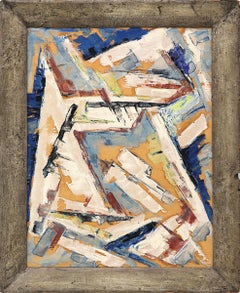 Composition in Red and Blue - Abstract 1950s Oil Painting