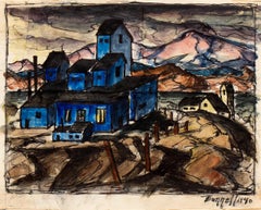 Cripple Creek Victor Mine Colorado, Aquarell-Gebirge-Landschaftskunst, 1940