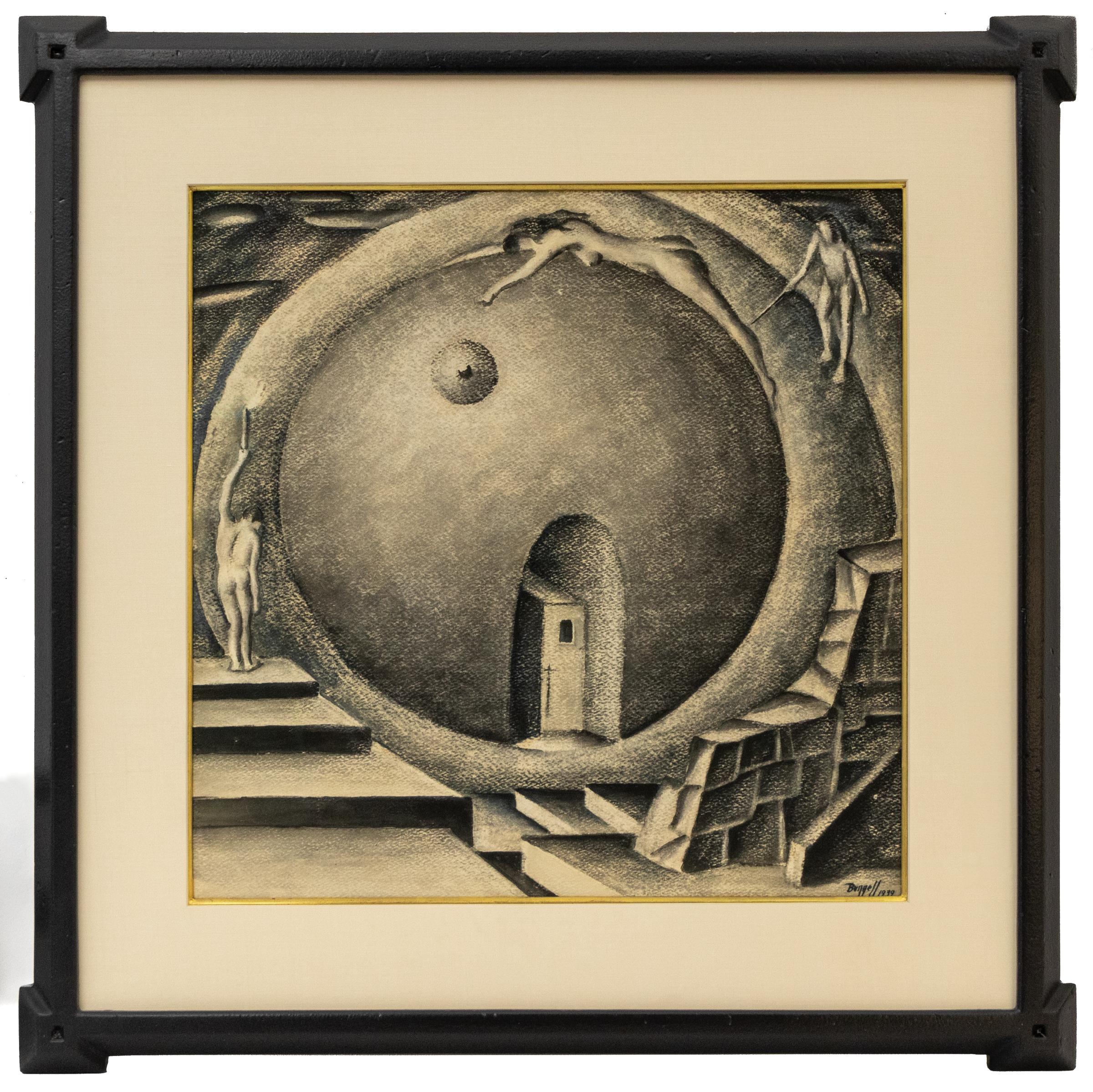 Der Mensch auf der Suche nach Gott, WPA-Ära 1939 Original-Grauwandgemälde – Painting von Charles Ragland Bunnell