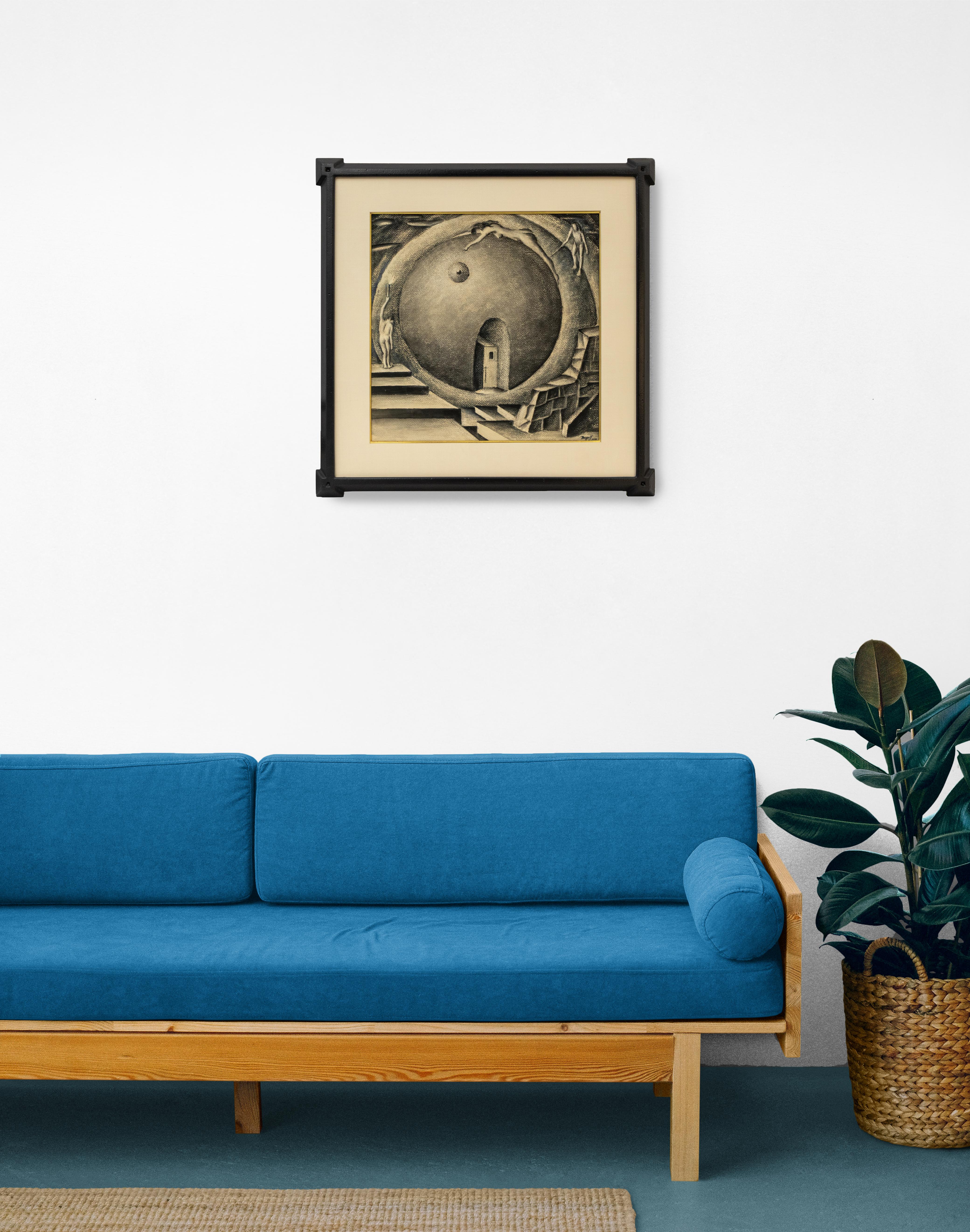 Dieses beeindruckende Originalgemälde aus dem Jahr 1939 mit dem Titel Der Mensch auf der Suche nach Gott ist ein kraftvolles Werk aus Charles Bunnells berühmter Black and Blue Series. Die Kunstwerke sind mit Tusche oder Gouache auf Papier gemalt und