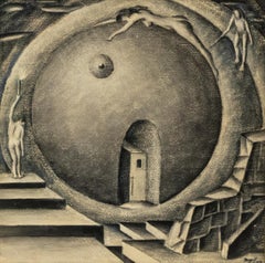 Man In His Search for God, 1939 WPA Era Original Grey Scale Gouache Painting