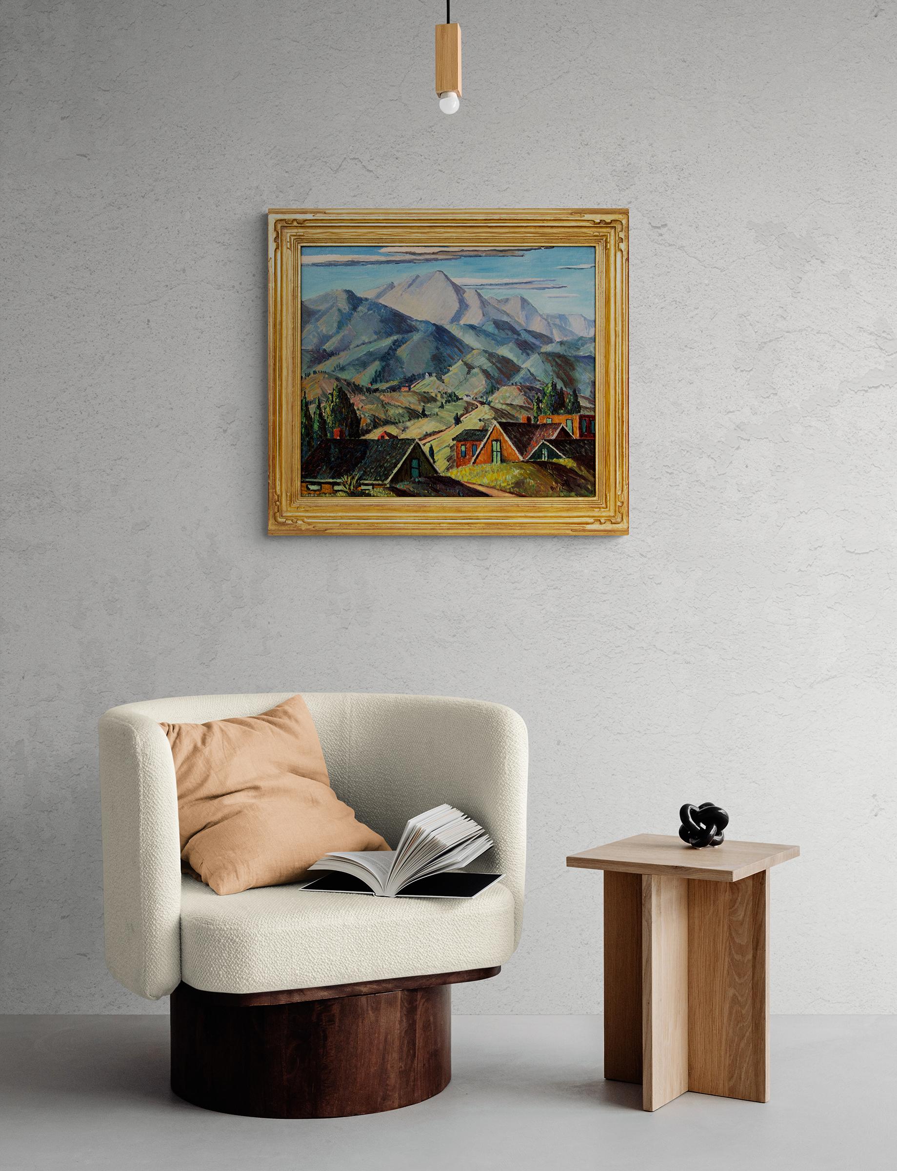 Manitou, Colorado with Pikes Peak View, 1920s Mountain Landscape Oil Painting For Sale 7