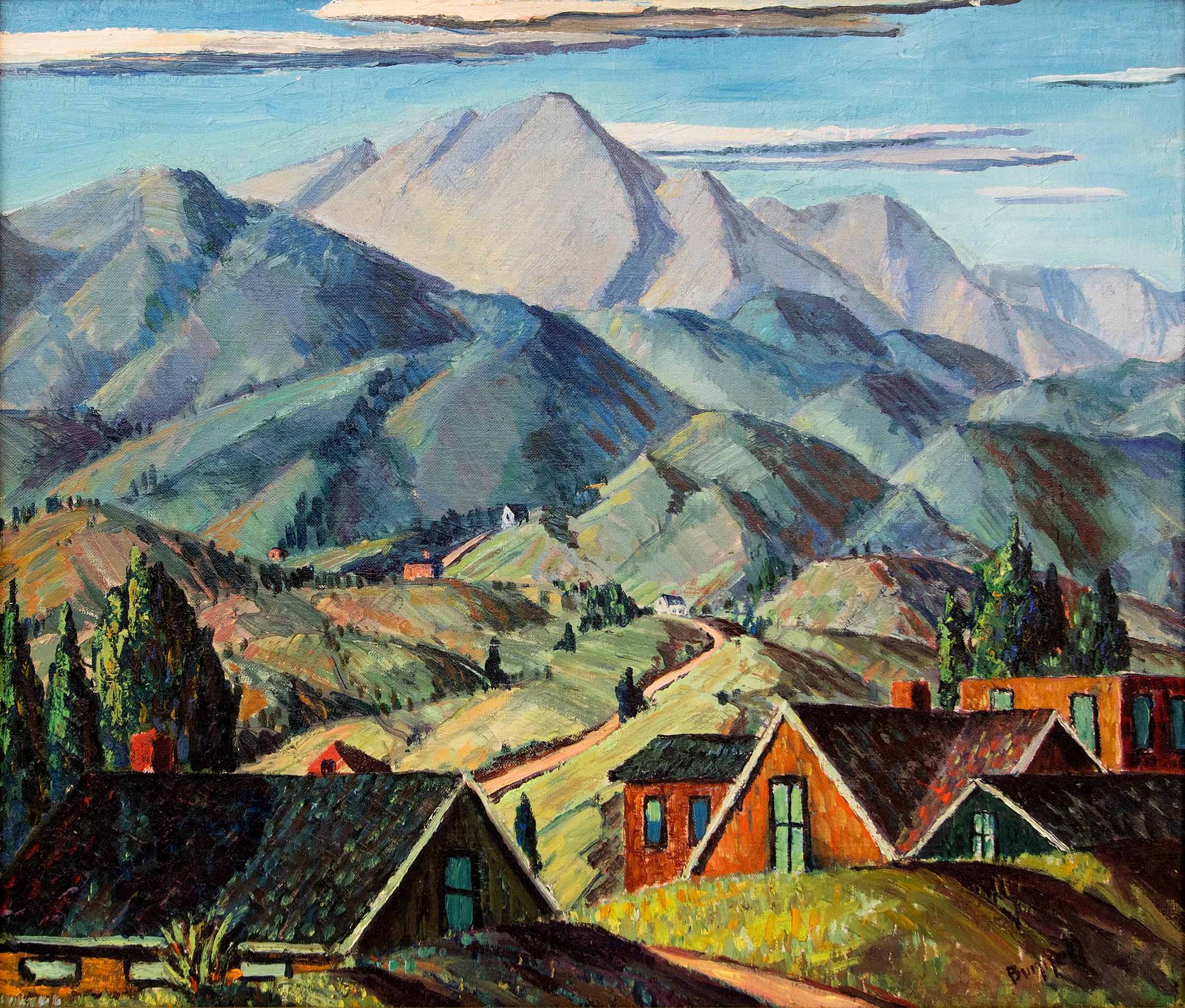 Manitou, Colorado, mit Aussicht auf den Pikes, Berglandschaft, Ölgemälde aus den 1920er Jahren (Amerikanische Moderne), Painting, von Charles Ragland Bunnell