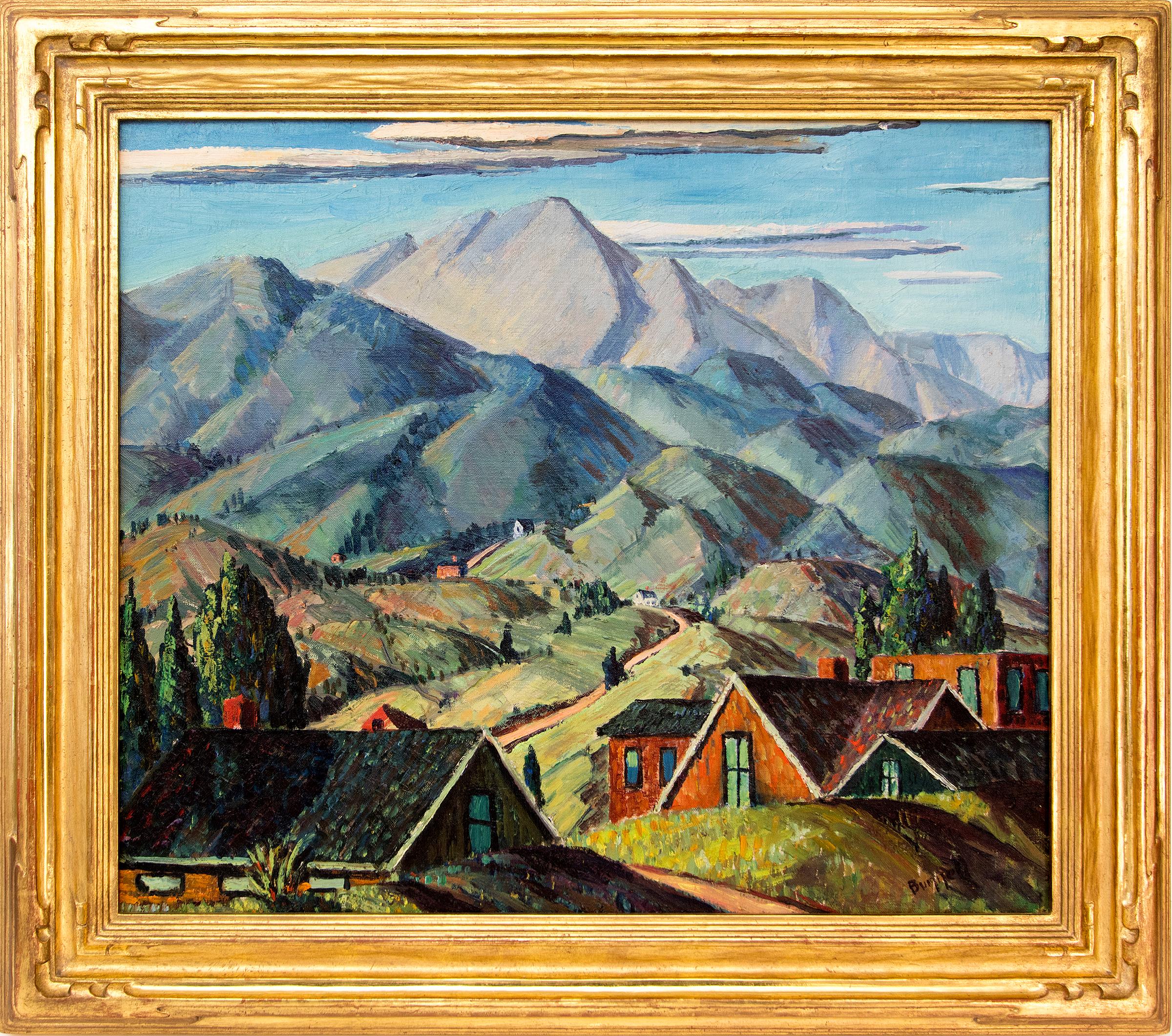 Manitou, Colorado, mit Aussicht auf den Pikes, Berglandschaft, Ölgemälde aus den 1920er Jahren – Painting von Charles Ragland Bunnell