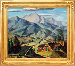 Manitou, Colorado with Pikes Peak View, 1920s Mountain Landscape Oil Painting