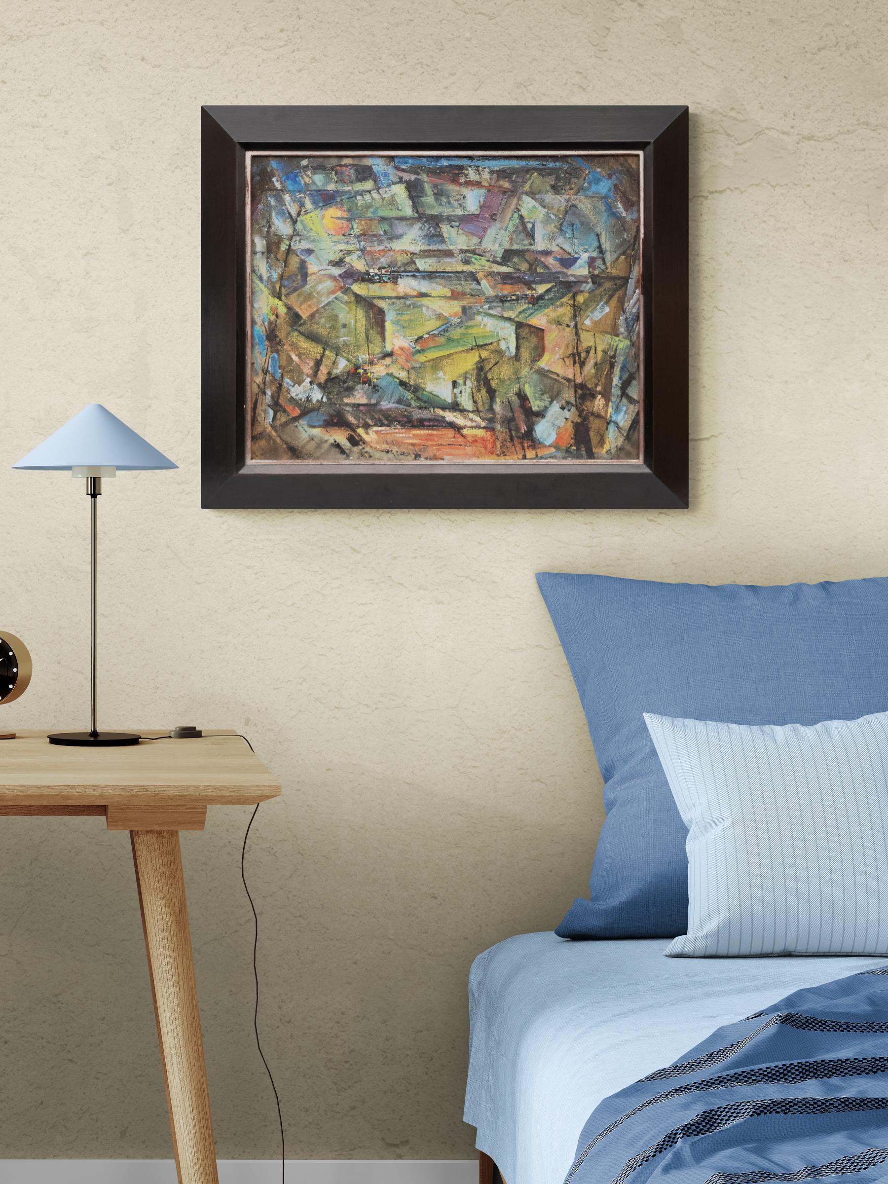 Il sorgere della luna su Colorado Springs: Pittura ad olio astratta degli anni '50 Greene & Greene & Greene in vendita 8