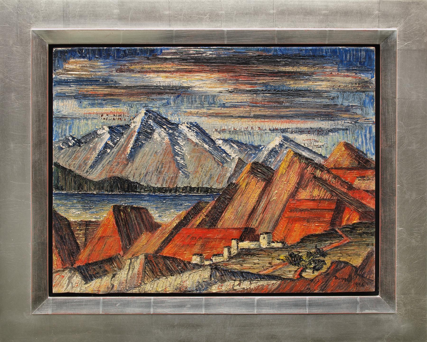 Old Mine and Mountains, Colorado, 1940s American Modern Landscape Oil Painting