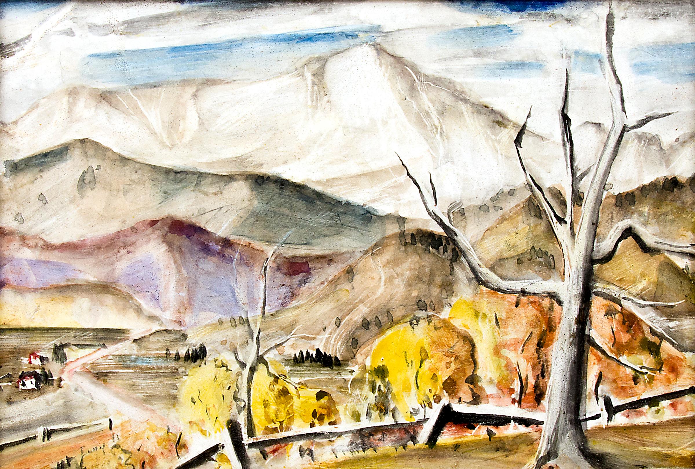 Pikes Peak (Vintage 1930s Colorado Mountain Landscape in Autumn - Paysage de montagne en automne) - Painting de Charles Ragland Bunnell