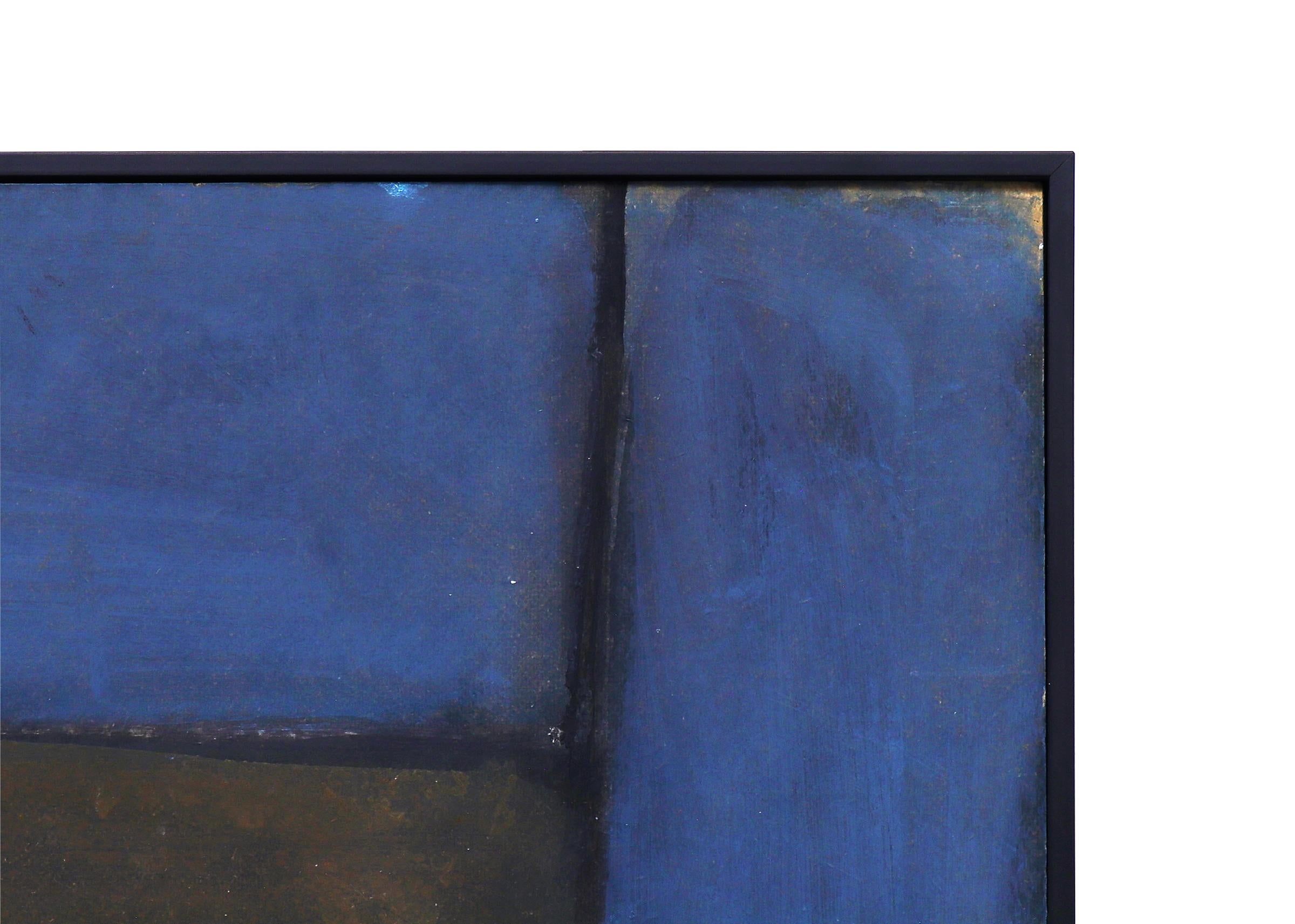 Abstraktes Gemälde in Blau, Grau & Schwarz, Vintage 1960er Jahre Mid Century Modern Art im Angebot 2