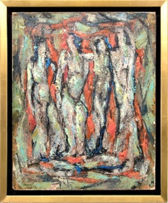Untitled (Abstract with Four Nudes), Semi-Abstract Nude, Orange, Green and Blue