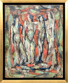 Vintage Untitled (Abstract with Four Nudes), Semi-Abstract Nude, Orange, Green and Blue