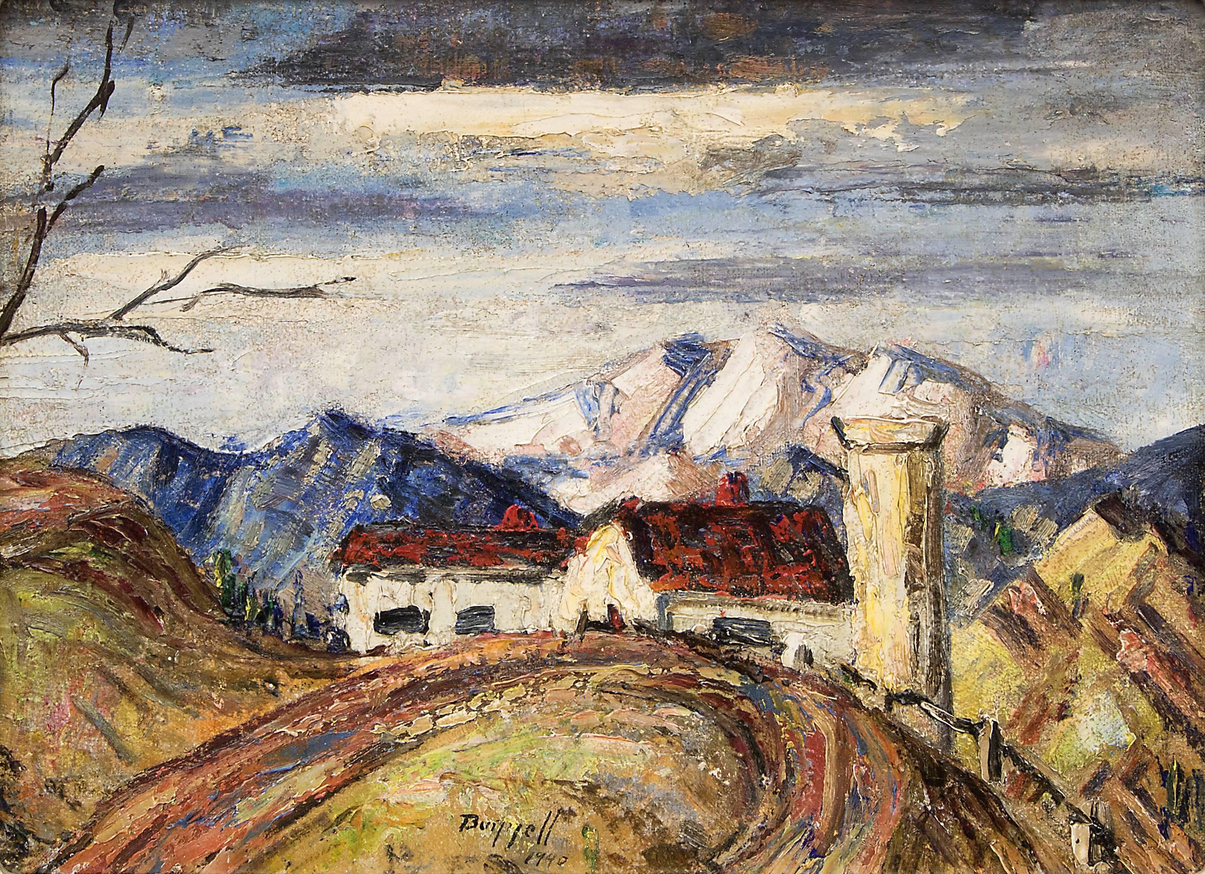 Untitled (Colorado Farm and Mountains) - Painting by Charles Ragland Bunnell