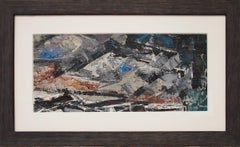 Vintage Semi-Abstract Colorado Mountain Landscape, 1950s Framed Oil Landscape Painting